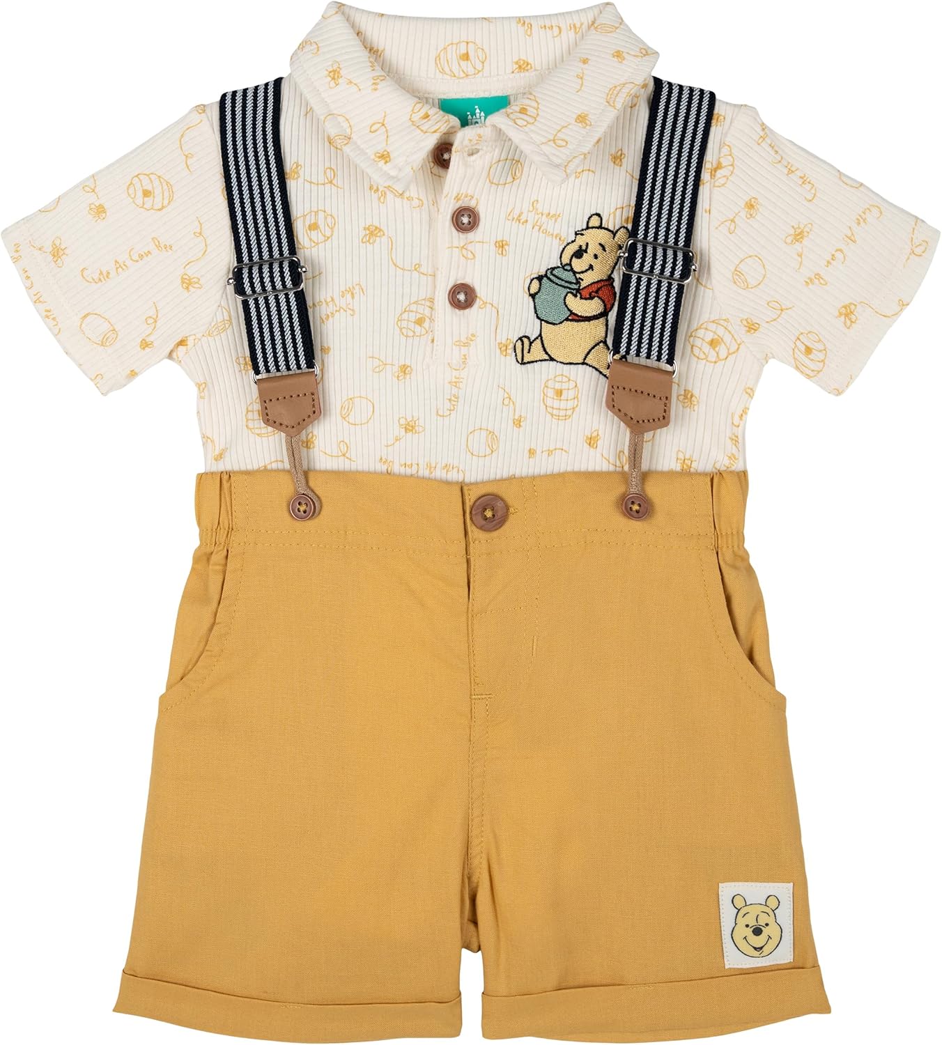 Disney Winnie the Pooh Baby Ribbed Polo Bodysuit and Shorts Outfit Set Newborn to Infant Sizes (Newborn - 24 Months)