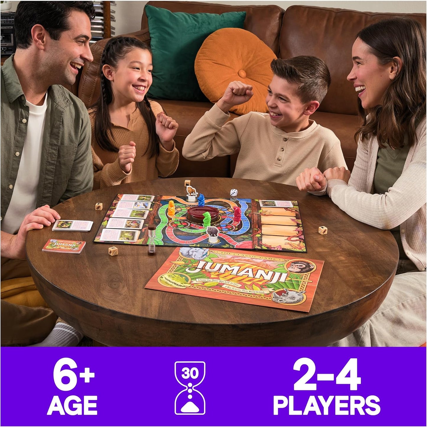 Spin Master Games, Jumanji 30th Anniversary Edition, The Classic Thrilling Adventure Family Board Game Based on the Action-Comedy Movie, Updated Jungle Challenges, 2-4 Players, for Ages 6 & Up