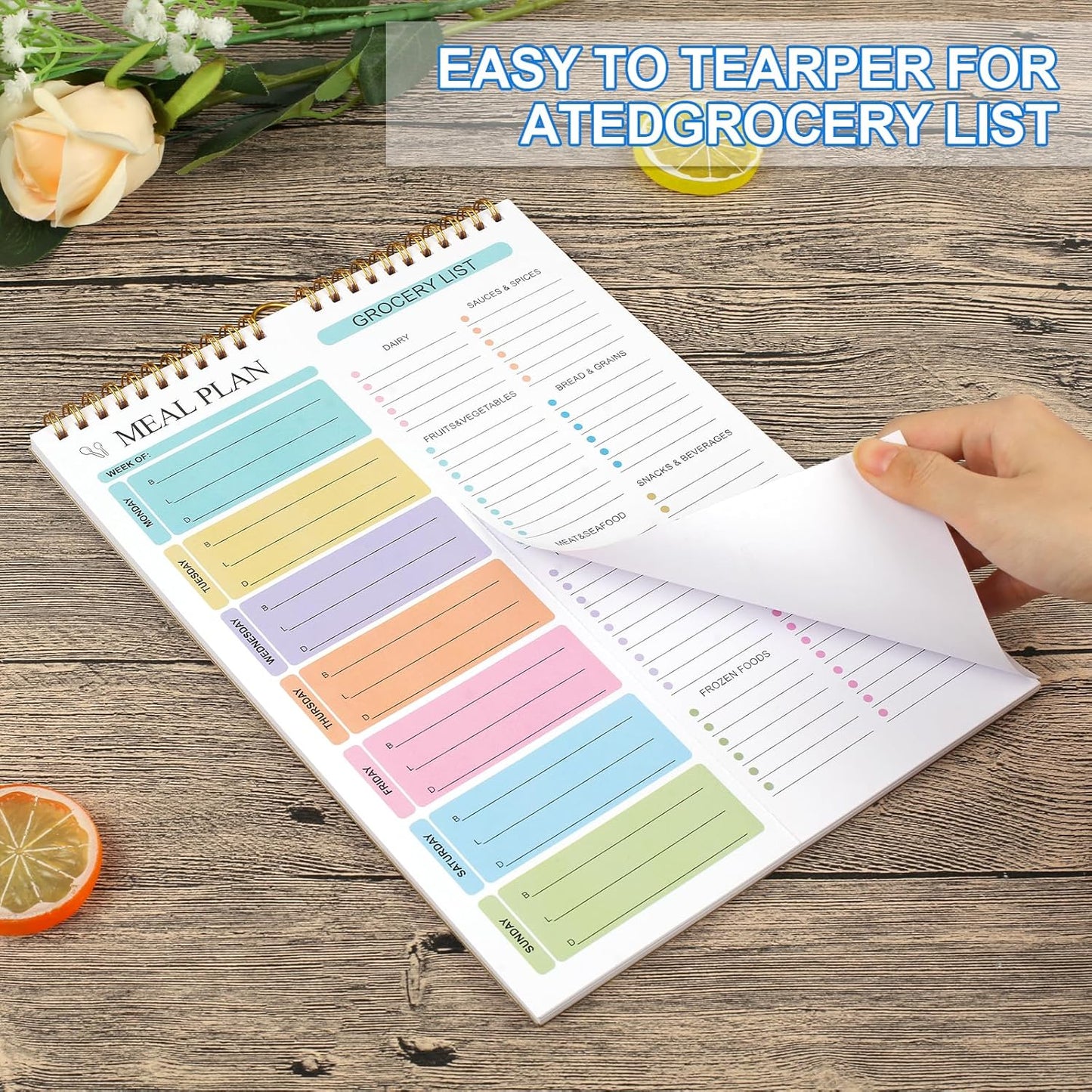 Joyberg Weekly Meal Planner Notebook 8.5x11”, 50 Sheets Weekly Meal Planner Magnetic, Double Helix Meal Planner and Grocery List, Wall-Mountable Menu Planner for Fridge Notepad for Daily & Plan
