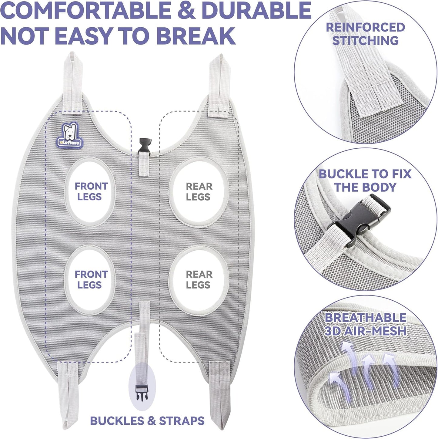 Dog Grooming Hammock Harness for Dogs & Cats with Pet Nail Clipper Trimmer - Cat Hanger Sling for Trimming Clipping Nails- Dog Hammock Restraint Bag for Small Medium Large pet （ Purple L）