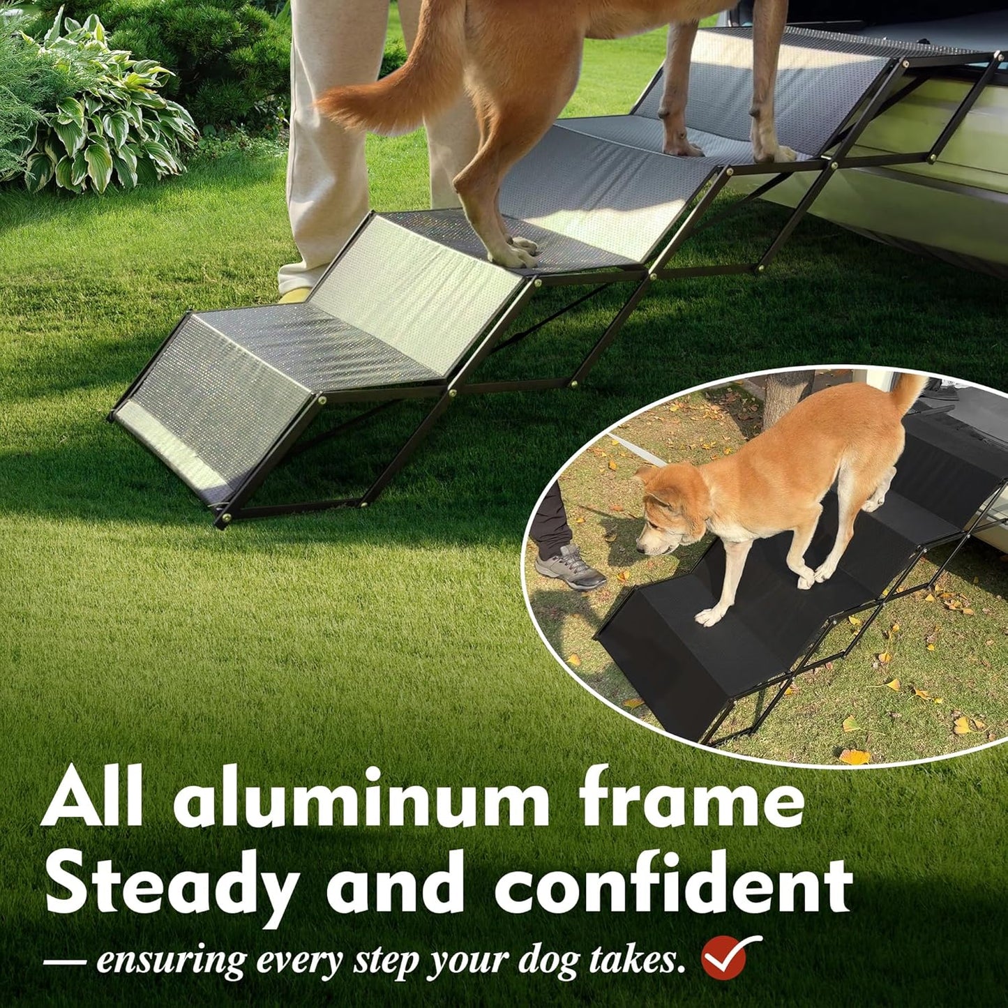 Dog ramps with 23.6" Extra-Wide - Portable 4-Dog Steps with Non-Slip Surface, 250 lbs Capacity for Large Dogs, Extra-Wide Foldable Dog Ramps for Cars, SUVs, and Trucks