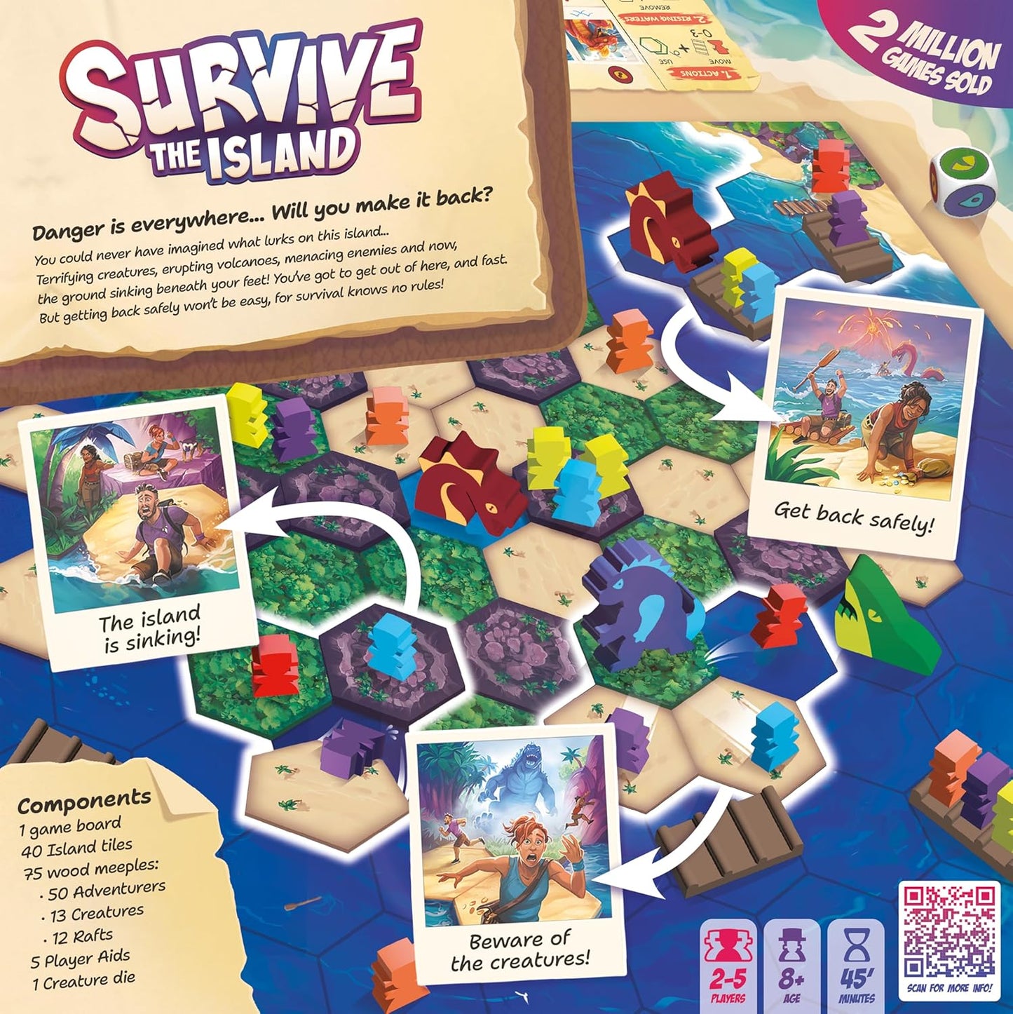 Asmodee Survive The Island Board Game (2024 Edition) - Thrilling Escape Adventure with New Monsters, Fun Strategy Game for Kids & Adults, Ages 8+, 2-5 Players, 45 Minute Playtime