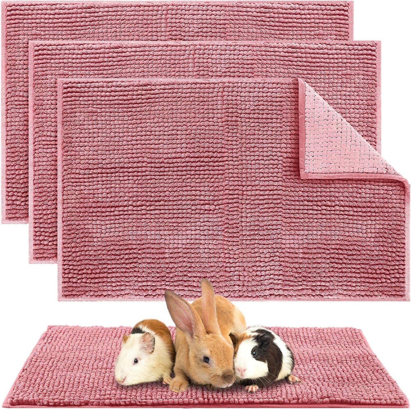 Amylove 4 Pcs Guinea Pig Cage Liner Washable Fleece Pee Pads Pet Dog Cat Bedding Training Mat for Small Animal Guinea Pig Puppy Bunny Hamster(16 x 24 Inch,Rectangular,Pink)