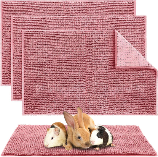 Amylove 4 Pcs Guinea Pig Cage Liner Washable Fleece Pee Pads Pet Dog Cat Bedding Training Mat for Small Animal Guinea Pig Puppy Bunny Hamster(16 x 24 Inch,Rectangular,Pink)