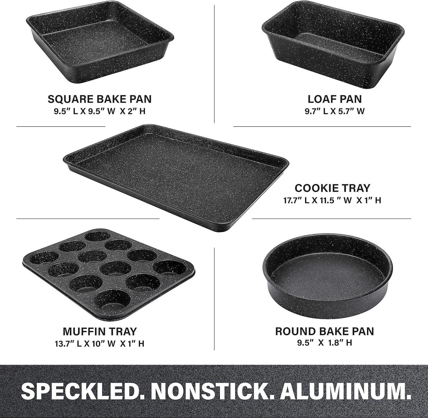 Granitestone Ultra Nonstick Bakeware Set, 5 Piece Dishwasher Safe Baking Pans Set with Muffin Pan, Loaf Pan, Round Baking Tray & Baking Sheet for Oven with Even Heating &No Warp Technology