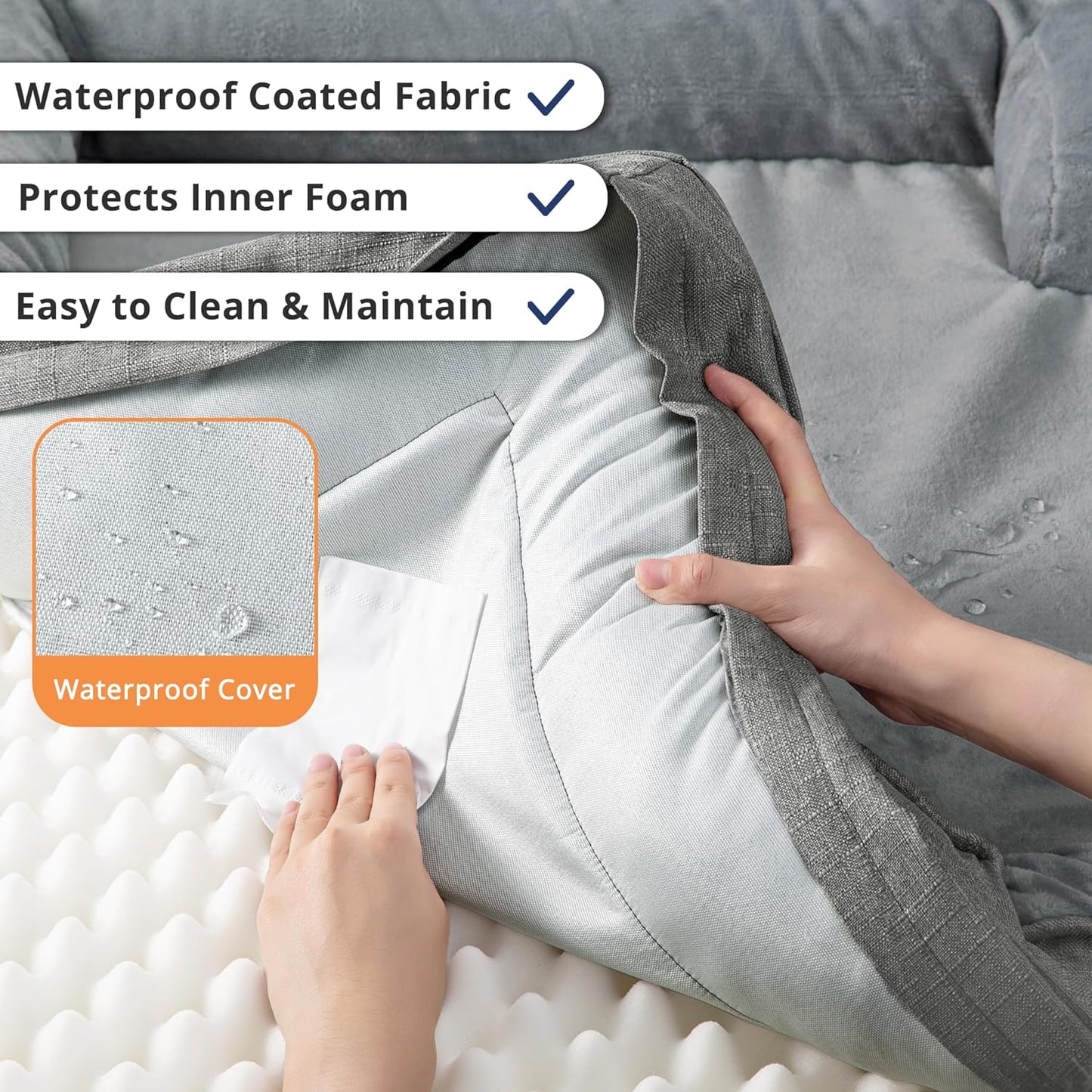 Orthopedic Dog Beds for Large Sized Dogs, Waterproof Memory Foam Big Size Pet Bed with Sides,Comfort Thick Egg-Crate Foam,Dog Couch Bed,Washable Cover & Non-Slip Bottom,Grey