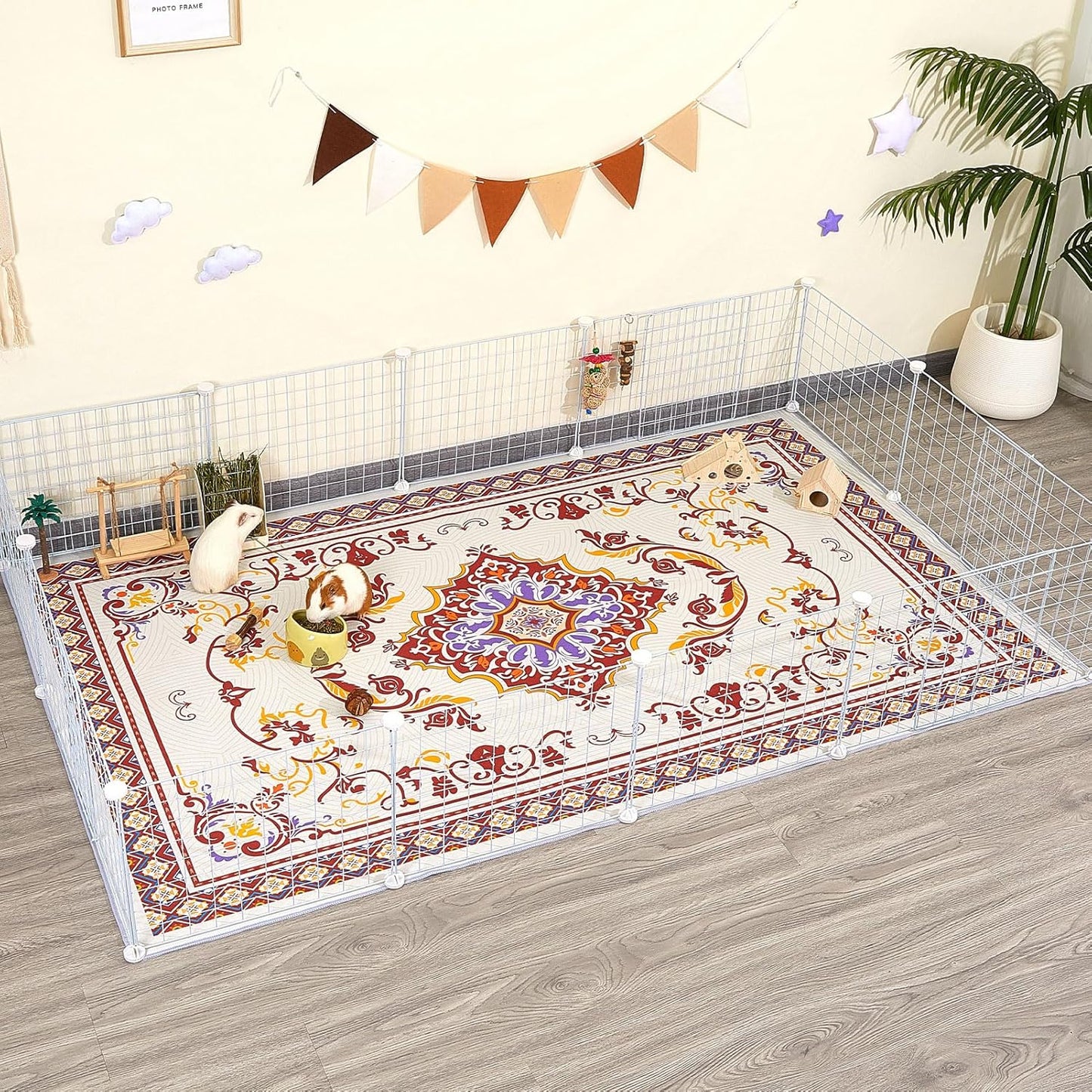 Glittme Rabbit Cage Liners 79"x 47"Reusable and Washable Bunny Mats Super Absorbent Dog Whelping Pads with Non-Slip Bottom for Small Animals