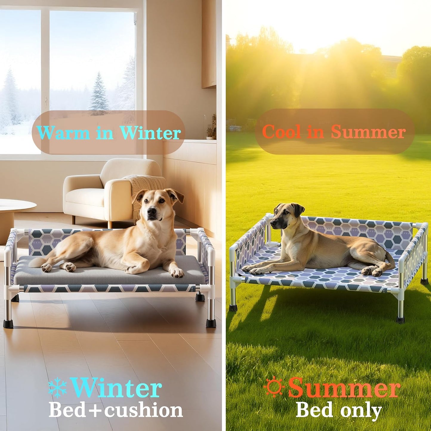 Elevated Dog Bed, Cooling Outdoor Dog Cot with with Breathable Mesh, Raised Pet Bed with 3-Sided Guard Rails, Indoor and Outdoor (Medium)