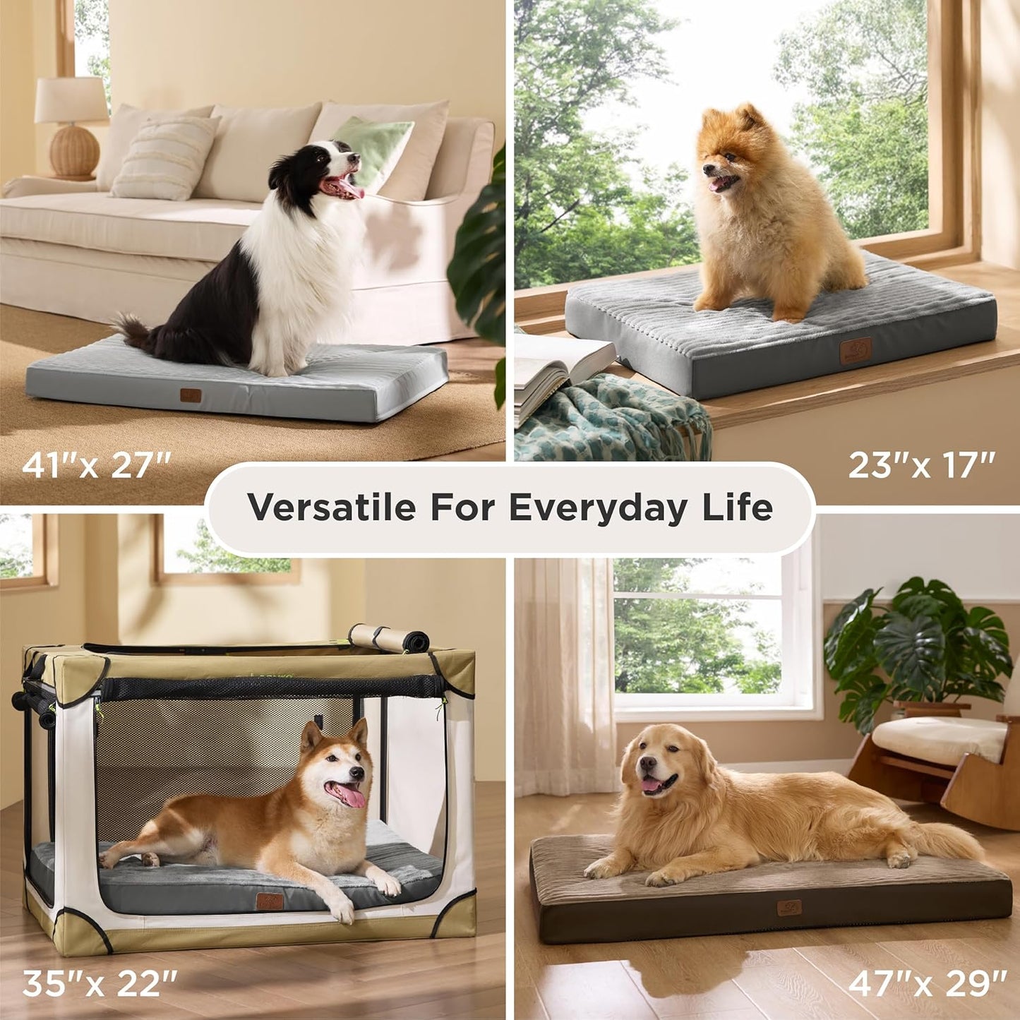 Bedsure ComfyFleece Dog Beds Large Sized Dog- Orthopedic Pet Beds for Crate with Removable Machine Cover, NOT Waterproof Egg Crate Foam Puppy Mat for Pets Up to 50 lbs, 35x22x2.8, NOT Chewproof