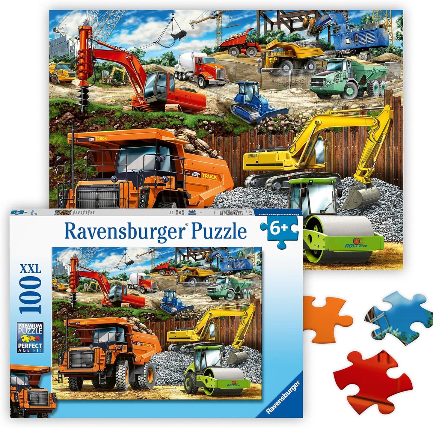 Ravensburger - Construction Vehicles - 100 Piece Jigsaw Puzzle - Exciting, Colorful Realistic Scene - Dump Truck, Loader & More - Premium Quality - Ideal Gift - Screen-Free Fun - Children Age 6+