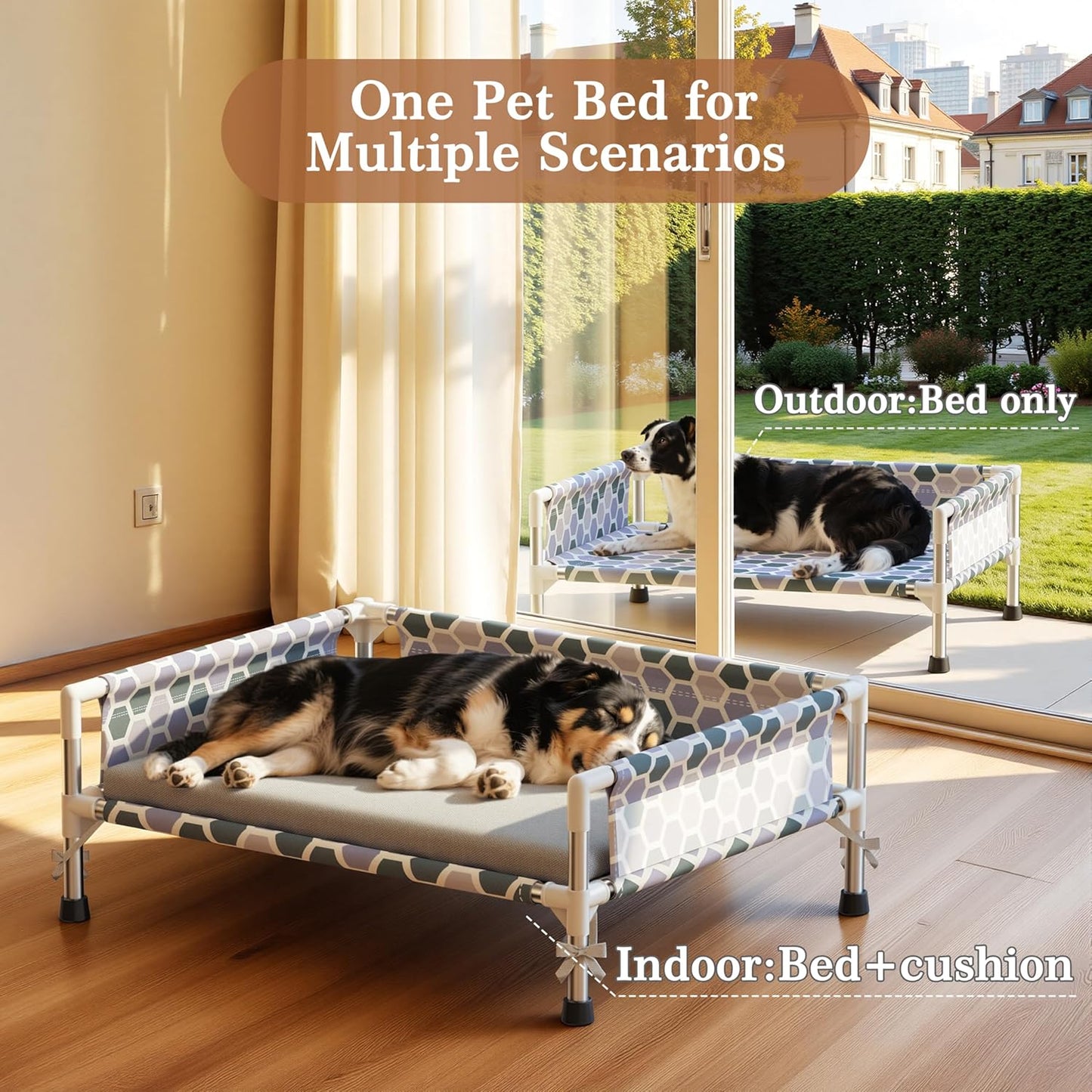 Elevated Dog Bed, Cooling Outdoor Dog Cot with with Breathable Mesh, Raised Pet Bed with 3-Sided Guard Rails, Indoor and Outdoor (Medium)