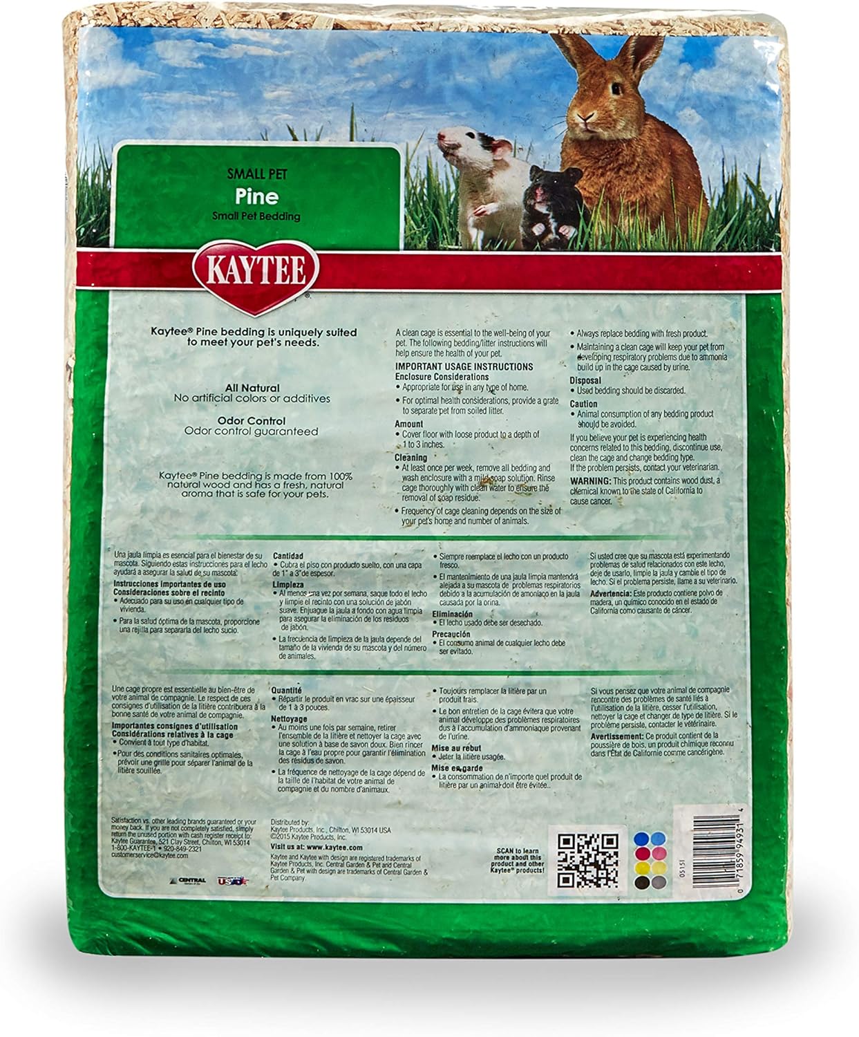 Kaytee Small Animal Pine Bedding For Pet Guinea Pigs, Rabbits, Hamsters, Gerbils, and Chinchillas, 52.4 Liter