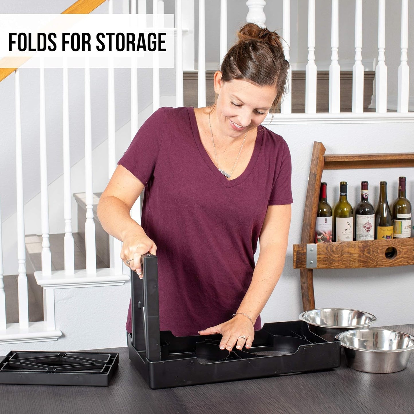 Pet Zone Elevated Dog Bowls Designer Diner 3 Height Adjustable Raised Dog Bowl Stand with 2 Stainless Steel Bowls (7 Cup Capacity Each)