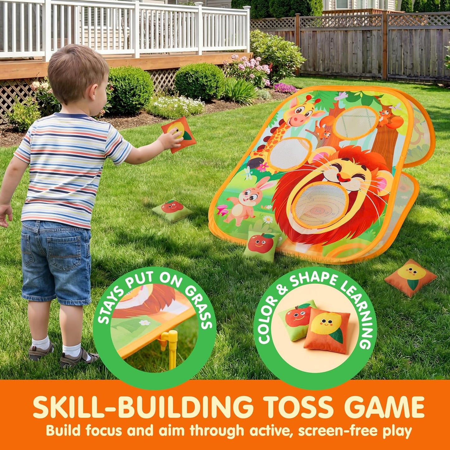 JOYIN 3-in-1 Animal Bean Bag Toss Game for Kids, Portable Corn Hole Games with Tic Tac Toe & Small Sticky Balls, Indoor & Outdoor Toys for Party Yard Beach Lawn, Birthday Gift for Boys Girls Toddlers