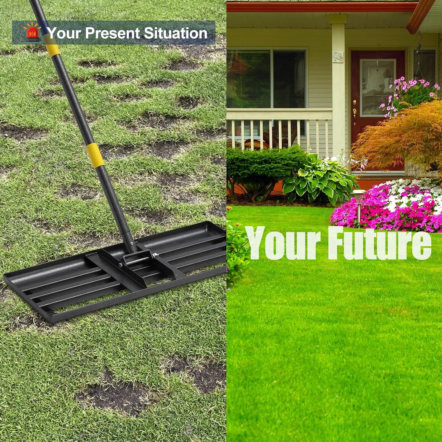 Lawn Leveling Rake 30"x10" for Lawn Care - 72" Extendable Stainless Steel Handle with Ergonomic Grip | Professional Grass Leveling Tool for Golf Courses, Soccer Fields, Backyard Turf Maintenance
