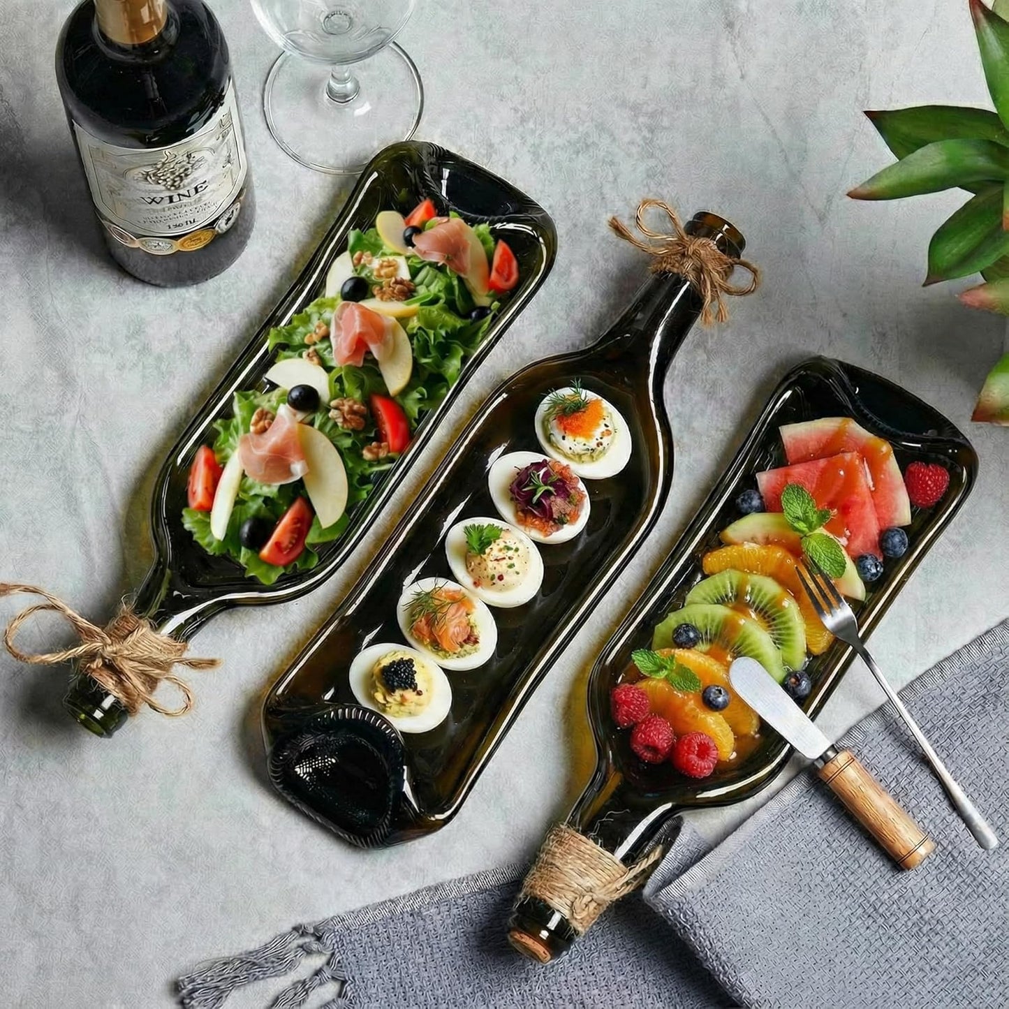 Bokon Melted Wine Bottle Serving Board Decorative Cheese Tray Charcuterie Board with Knife Fork Cracker Platter Wine Lover Gift for Accessories Gourmet Party Housewarming Mom(Brown,1 Pcs)