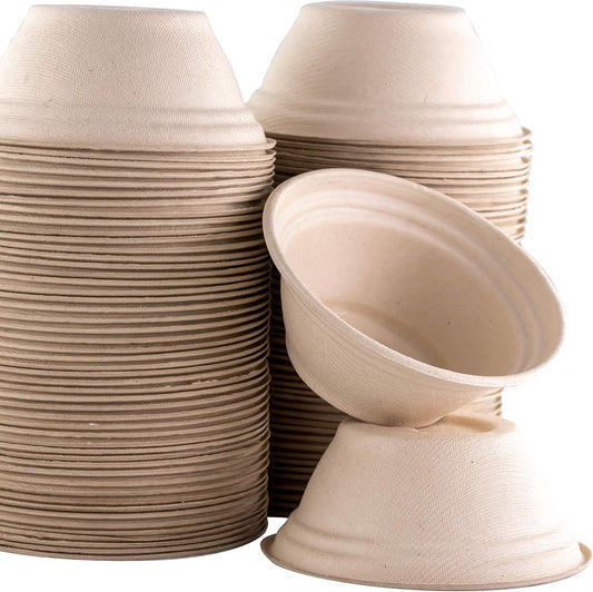 Vet-Grade Biodegradable Disposable Tan Kraft Pet Bowls Bulk 100 Pk 8 Oz/1 Cup. Non-Toxic Food and Water Dishes for Puppies, Small Dogs or Cats. Sturdy and Leakproof for Healthy Pets!