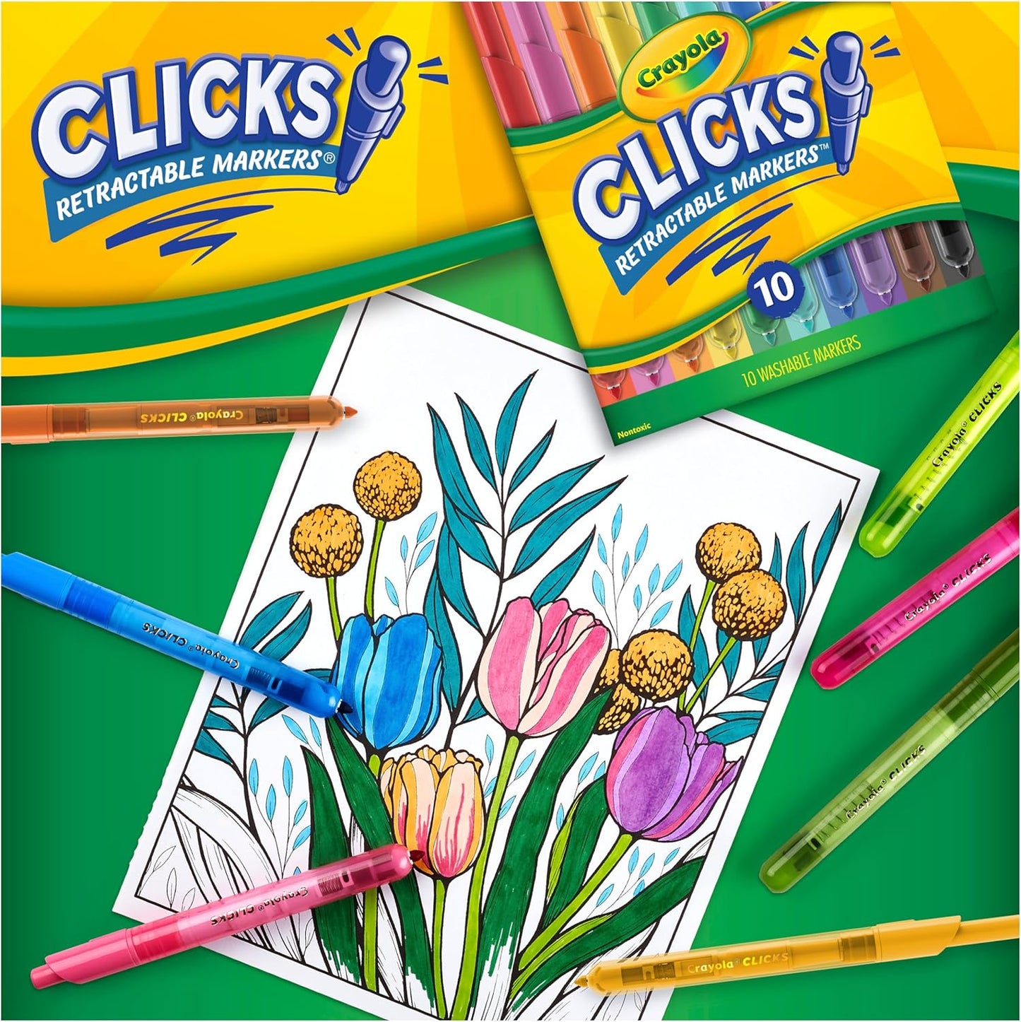 Crayola Clicks Retractable Tip Markers (10ct), Washable Cone Tip Art Marker Set, Easter Basket Stuffer Essentials, Easter Craft Supplies for Coloring Books, Ages 3+