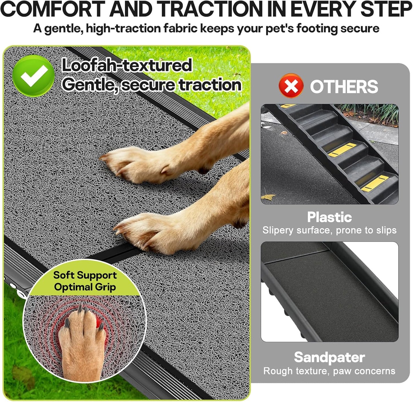Lightweight Aluminum Dog Ramp for Women & Seniors - 67" Folding Car Ramp for Large Dogs to 250lbs | Portable Pet Ramp with Non-Slip Surface for Safe SUV, Truck Entry & Joint Care for Senior Pets