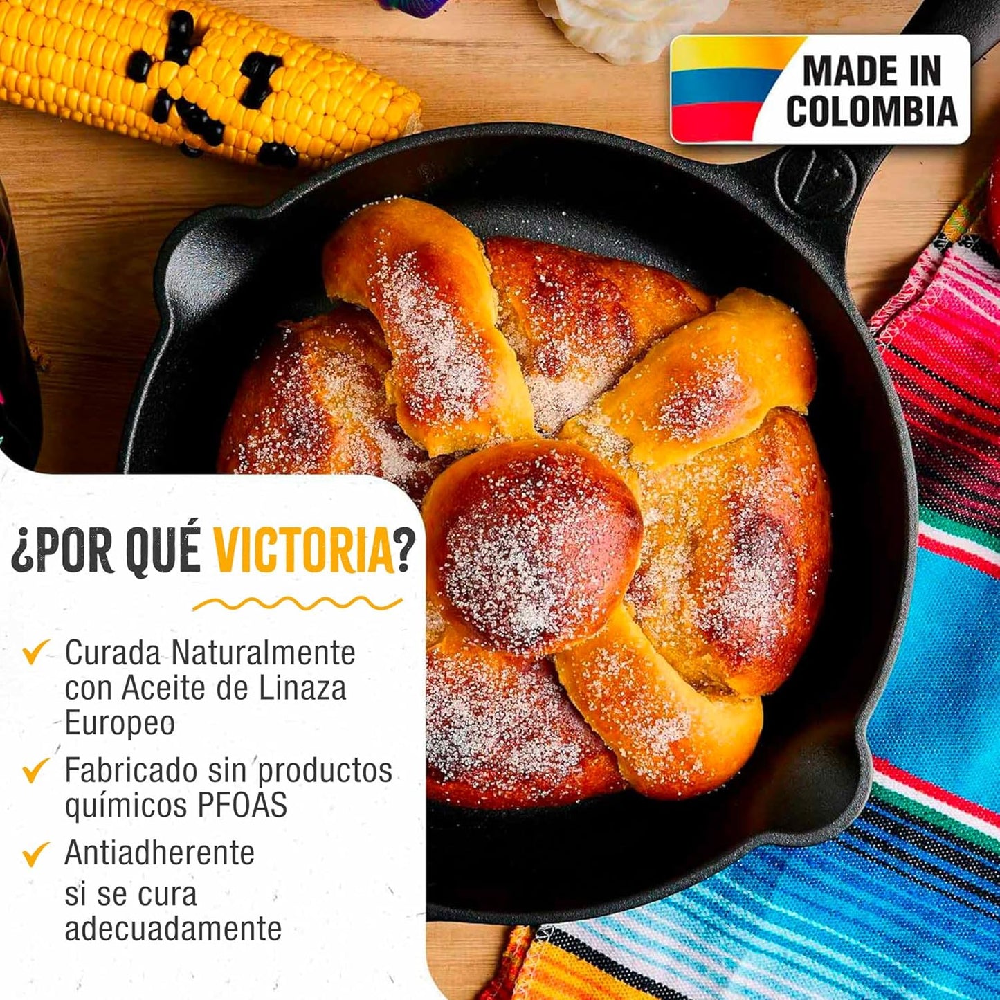Victoria 10-Inch Day of the Dead La Catrina Cast Iron Skillet, Dia de los Muertos Seasoned Cast Iron Frying Pan with Long Handle, Made in Colombia