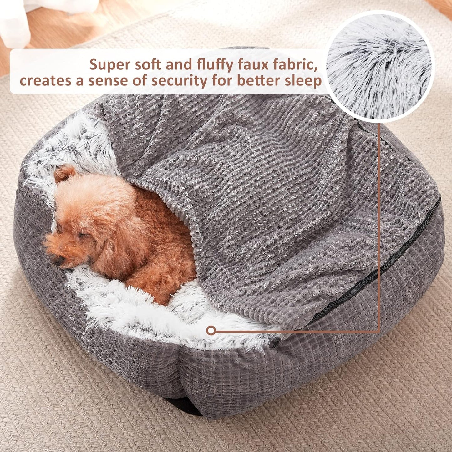 MIXJOY Dog Beds for Medium Large Small Dogs, Rectangle Cave Hooded Blanket Puppy Bed, Luxury Orthopedic Cat Beds for Indoor Cats, Warmth and Machine Washable (25 inches, Grey)