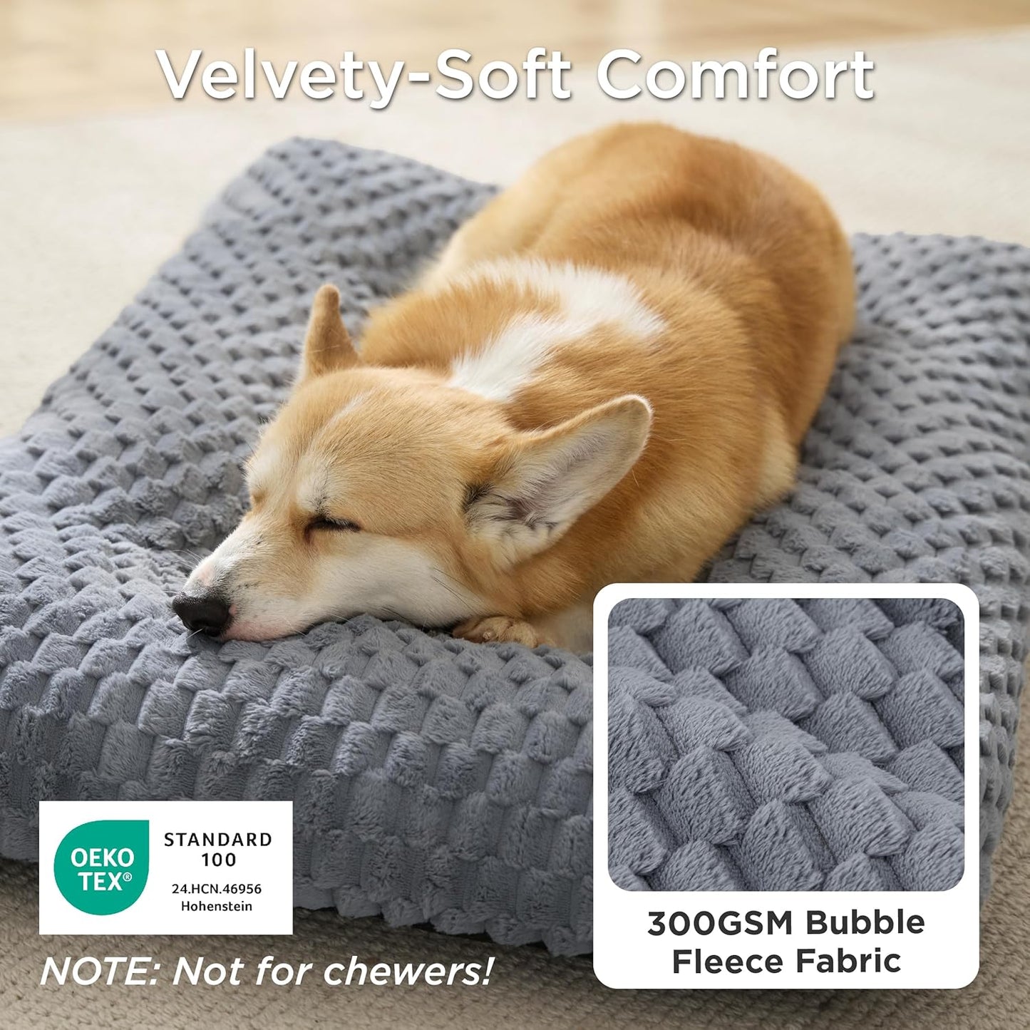 Bedsure Washable Dog Bed for Crate Large Sized Dog, Soft Fluffy Bubble Fleece Pet Bed Mat for Deep Sleep, Non-Slip and Machine Washable Kennel Sleeping Pad for Large Dogs, 35"x23"x3.5", Grey