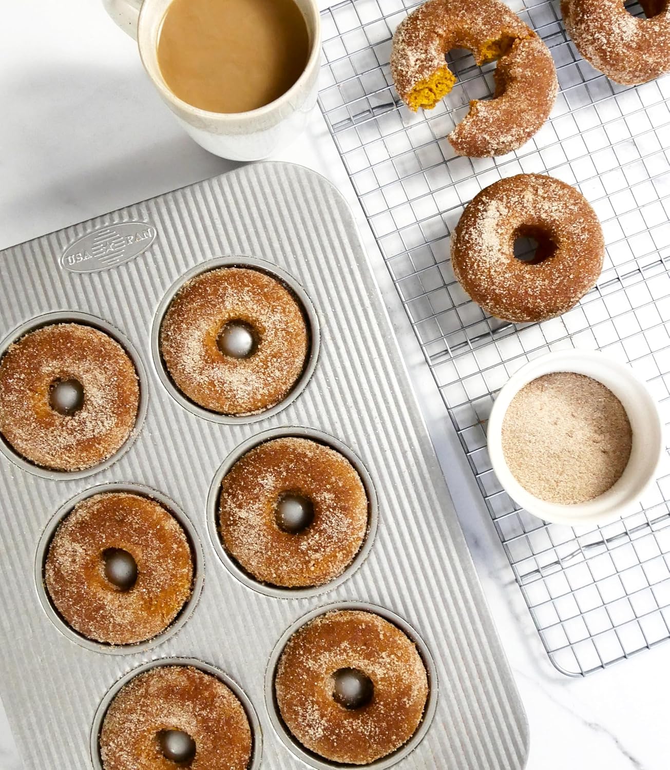 USA Pan Bakeware Aluminized Steel Donut Pan, 6-Well