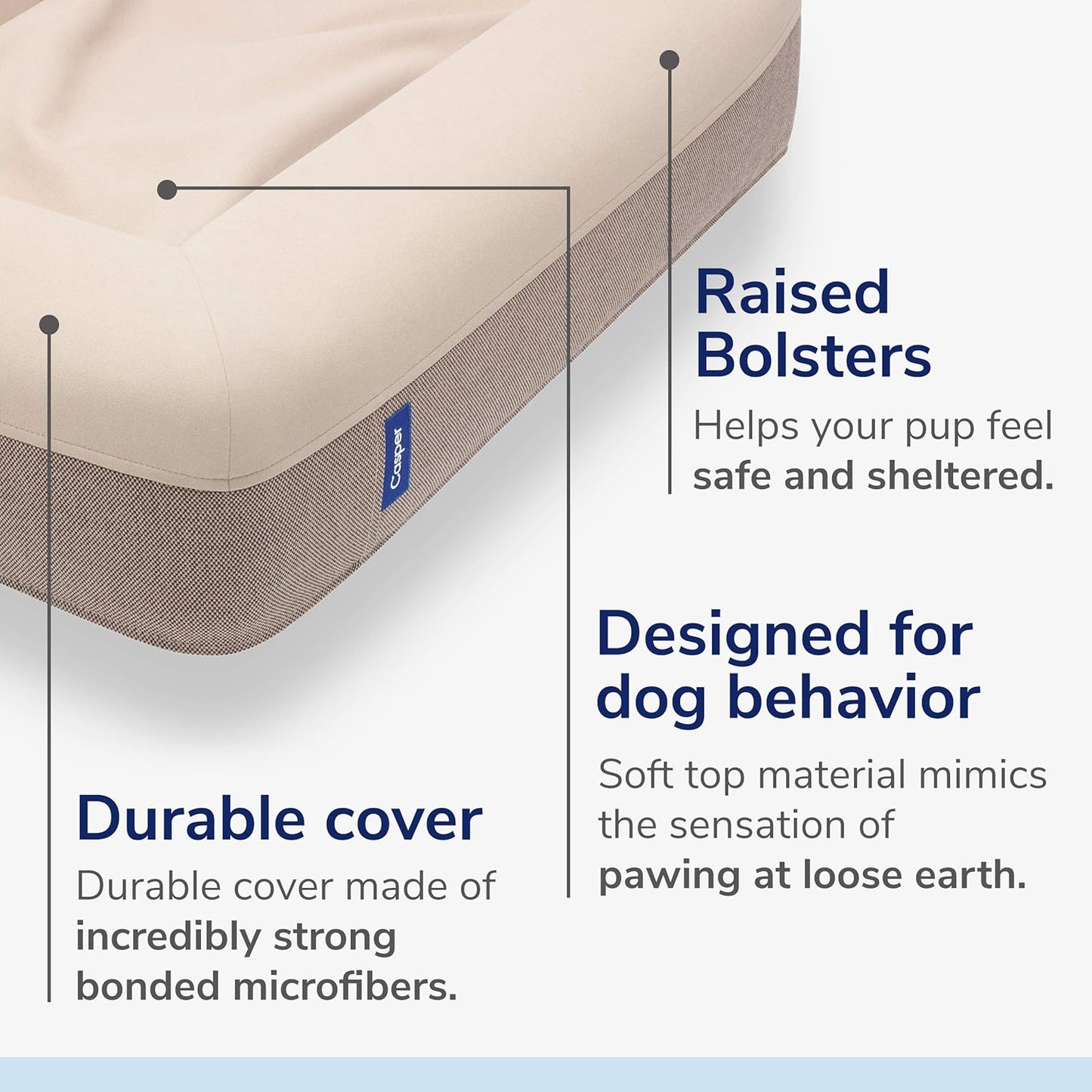 Casper Dog Bed, Plush Memory Foam, Large, Sand, 35.0"L x 45.0"W x 7.0"Th
