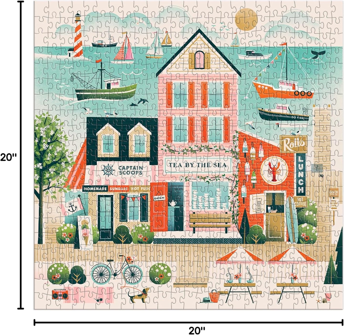 Galison Beside The Sea – 500 Piece Puzzle Fun and Challenging Activity with Bright and Bold Artwork of Charming Village and Sea Scenery for Adults and Families