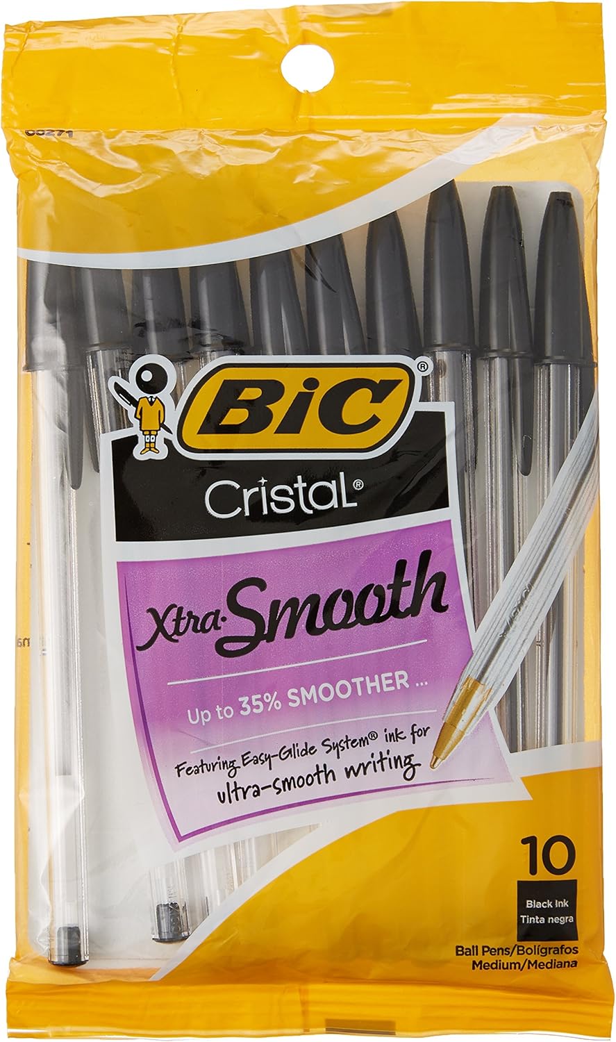 Bic Cristal Stic Medium Ball Pen, Black 10 ea (Pack of 2)