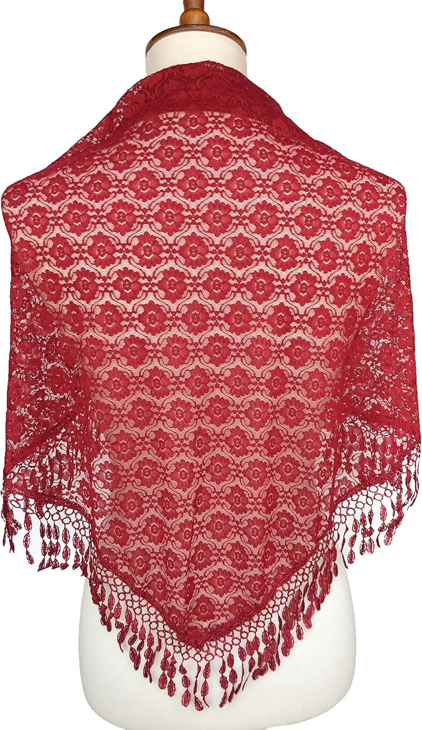 Cindy & Wendy Lightweight Triangle Floral Fashion Lace Fringe Scarf Wrap for Women