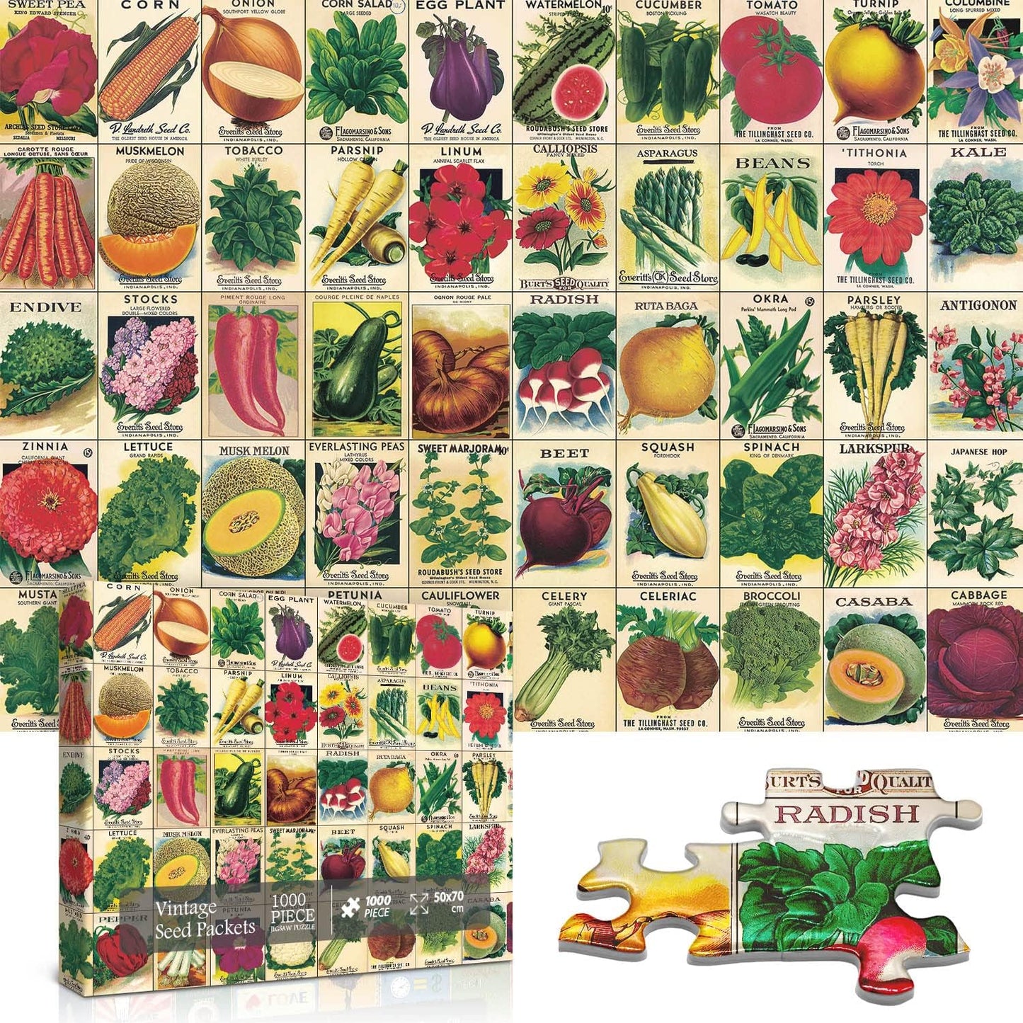 Vintage Plant Puzzle 1000 Pieces for Adult, Flower Puzzle of Heirloom Seeds, Garden Jigsaw Puzzles Fruit