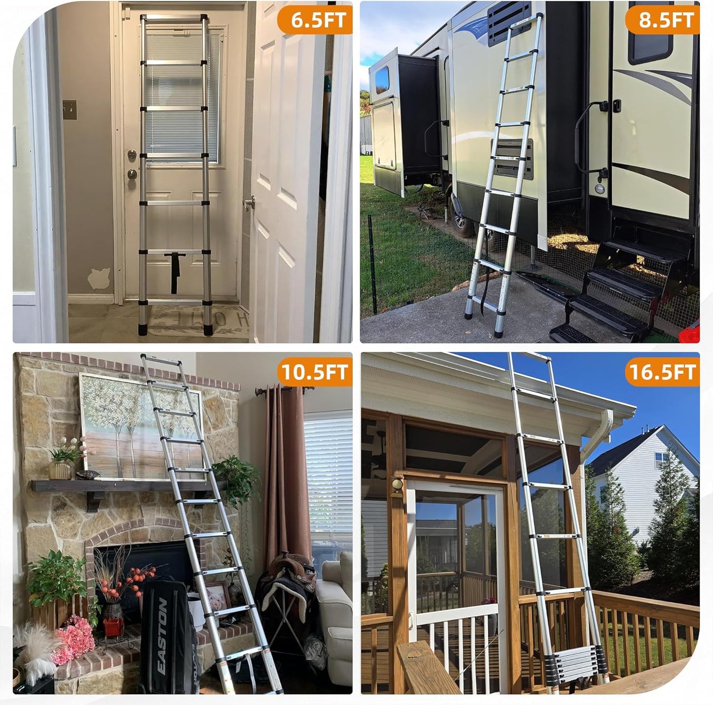 Telescoping Ladder for RV & Attic, 12.5FT Aluminum Extension Ladder with Dual Locking Mechanism, Max Load 330lbs, Compact Foldable Ladder for Roof, Home, Travel Trailer & Multi-Surface Use