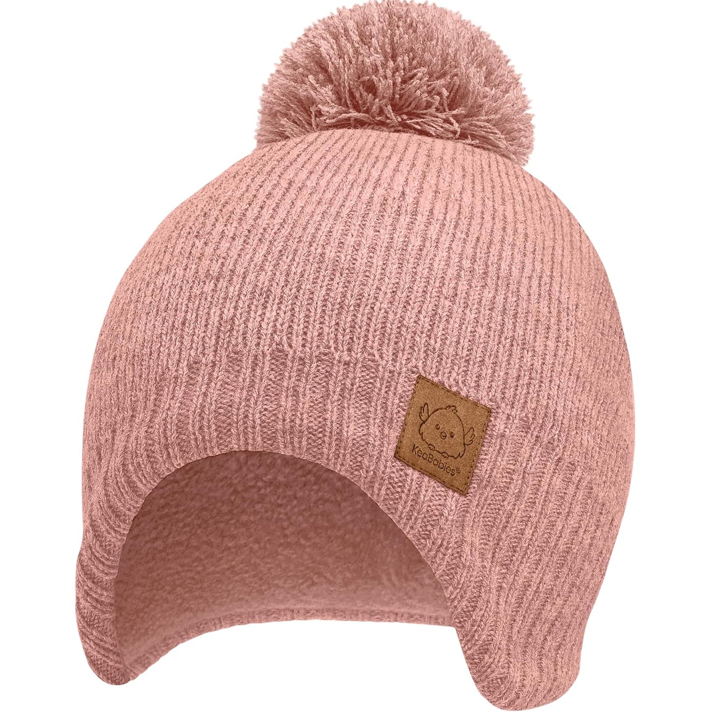 Baby Beanie Winter Hat 6-36 Months - Cute Pom Winter Baby Hats with Earflaps, Soft & Stretchy Knit Toddler Beanies for Infant, Newborn 6-36 Months Boys, Girls, Cozy, Warm Fall Essentials (Tea Rose, M)