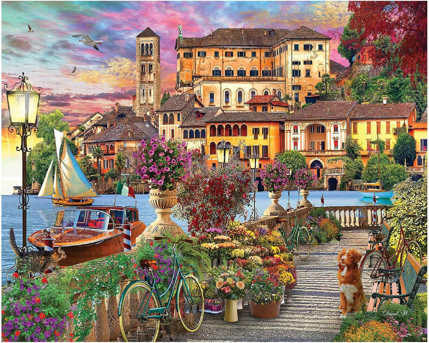 White Mountain 1000 Piece Jigsaw Puzzle Scenic Italy Landscape Puzzles with Large Pieces for Adults and Family 24"x30" – Italian Promenade
