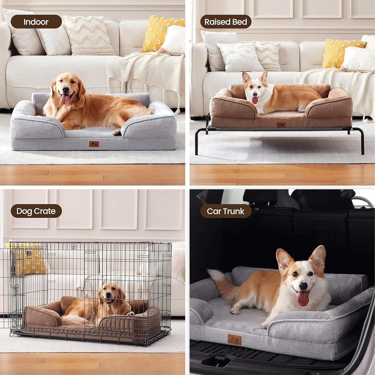 Orthopedic Dog Beds for Large Dogs, Waterproof XL Pet Couch Bed with Soft Sides, Washable Dog Sofa with Flannel Removable Cover, 42" L Supportive Egg-Crate Foam Pet Sofa, Light Grey