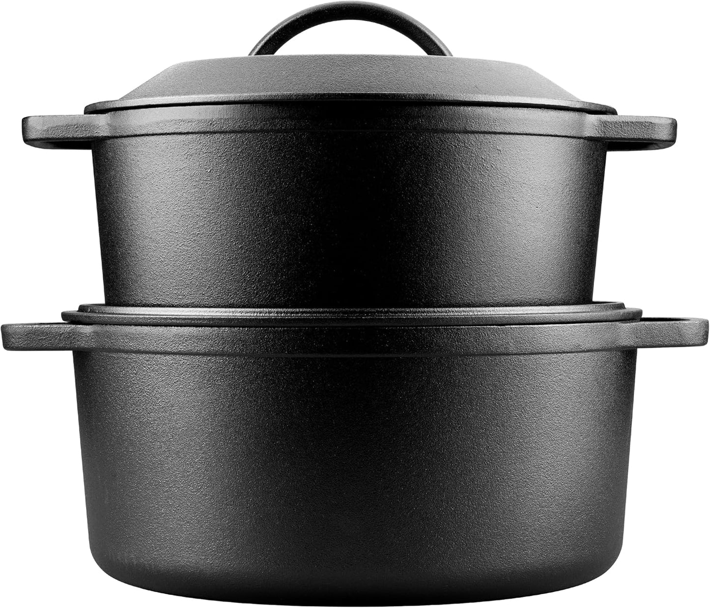 Pre-Seasoned Cast Iron Dutch Oven with Lid, Round and Dual Handles, for Stovetop, Camping, Grill, Induction, Electric, Black, 3 qt