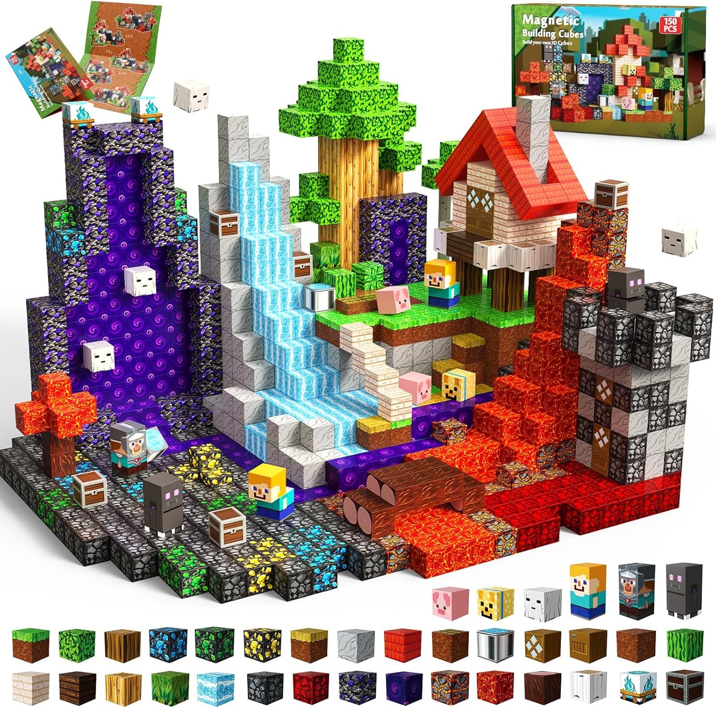 150 PCS Magnetic Blocks - Magnetic Building Blocks for Kids, Magnet Building Cubes for Boys Girls, STEM Montessori Sensory Toys Stacking for 3 4 5 6 7 8 9 10 11 12 13 Easter Birthday Gift