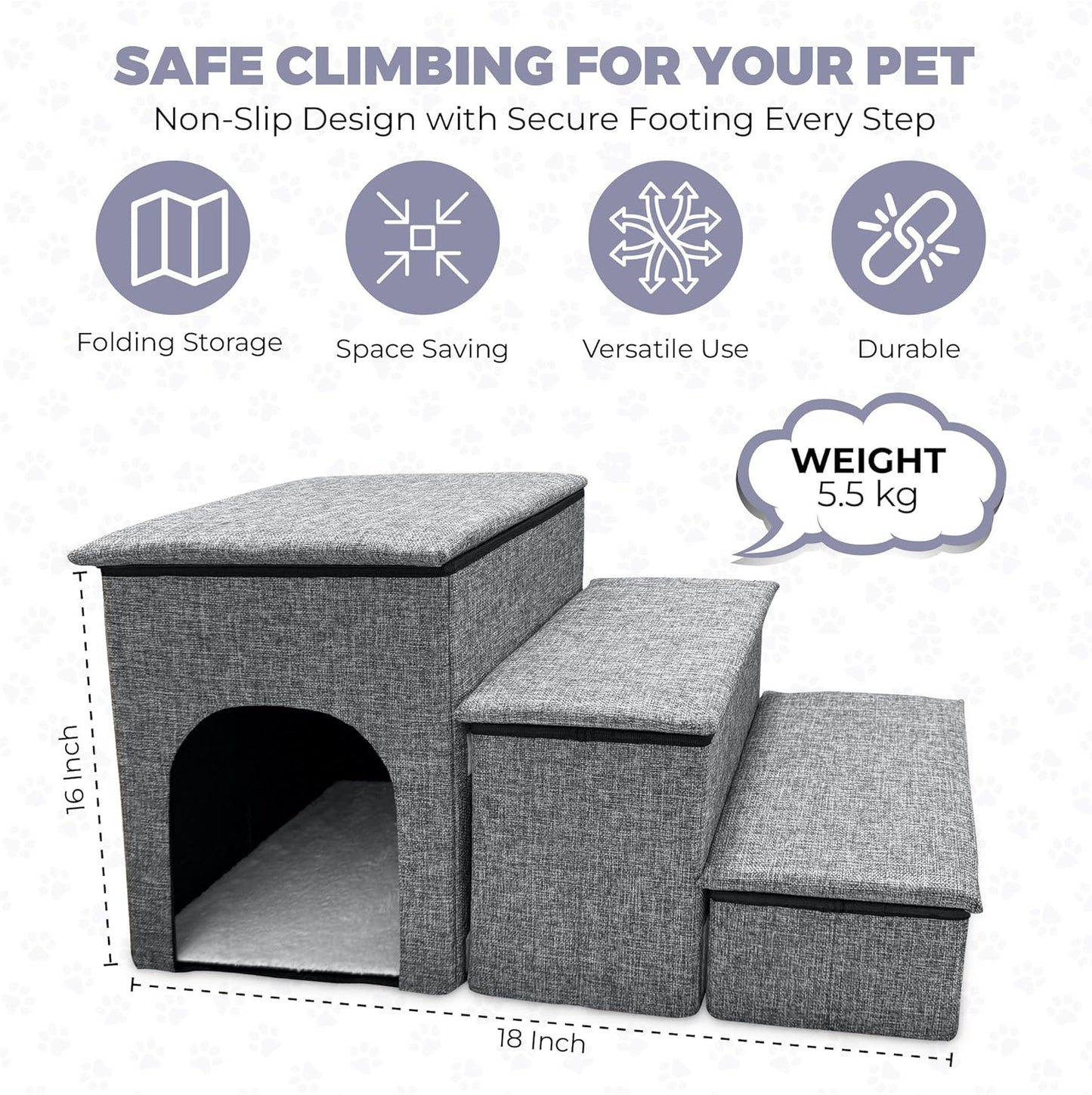 Bark Topia 3-Step Pet Stairs – Soft Foam Dog & Cat Ramp for Couch & Bed Access – Washable Cover, Non-Slip Bottom, Gentle on Joints – Pet Steps for Small & Medium Pets