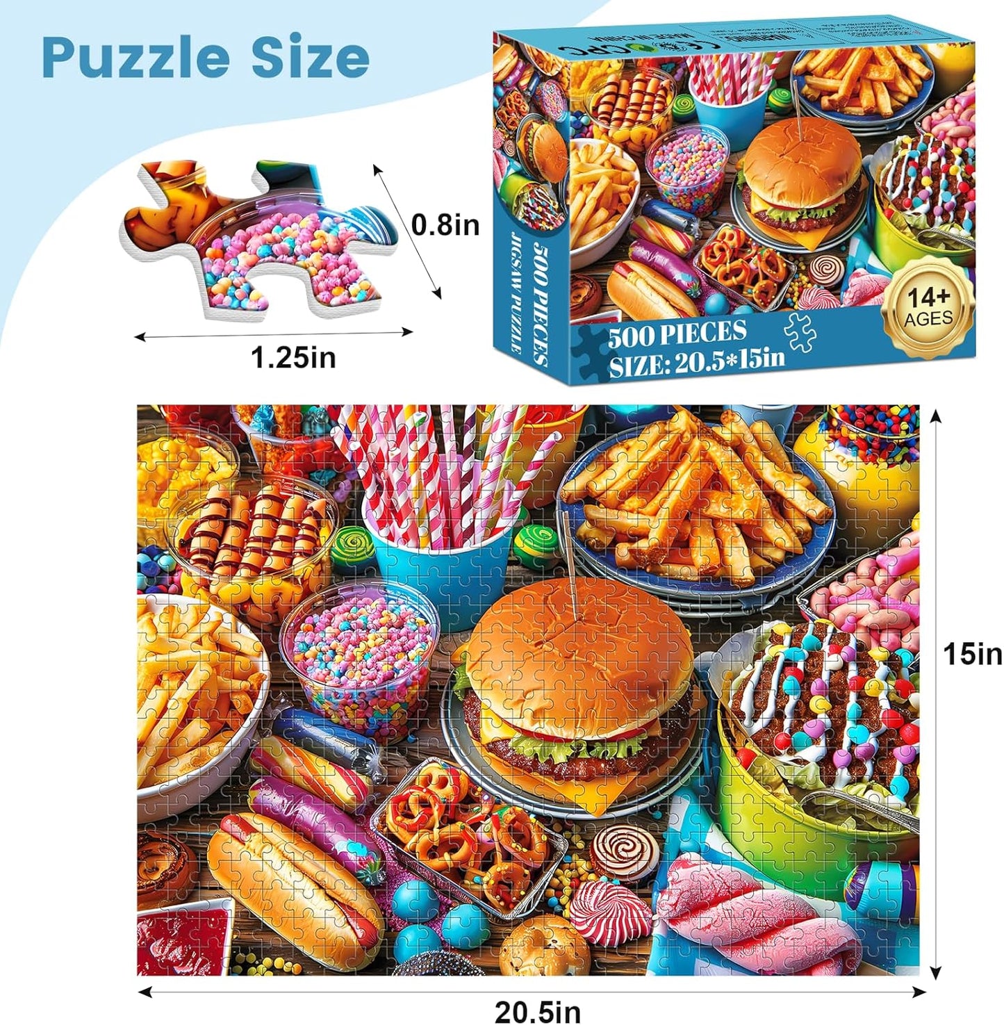 500 Piece Puzzle for Adults, Hamburger Jigsaw Puzzles, Youths Favorite Foods Puzzles 500 Pieces, Birthday and Barious Holiday Party for Family Adult, Funny Puzzle for Adults, 20.5x15 in