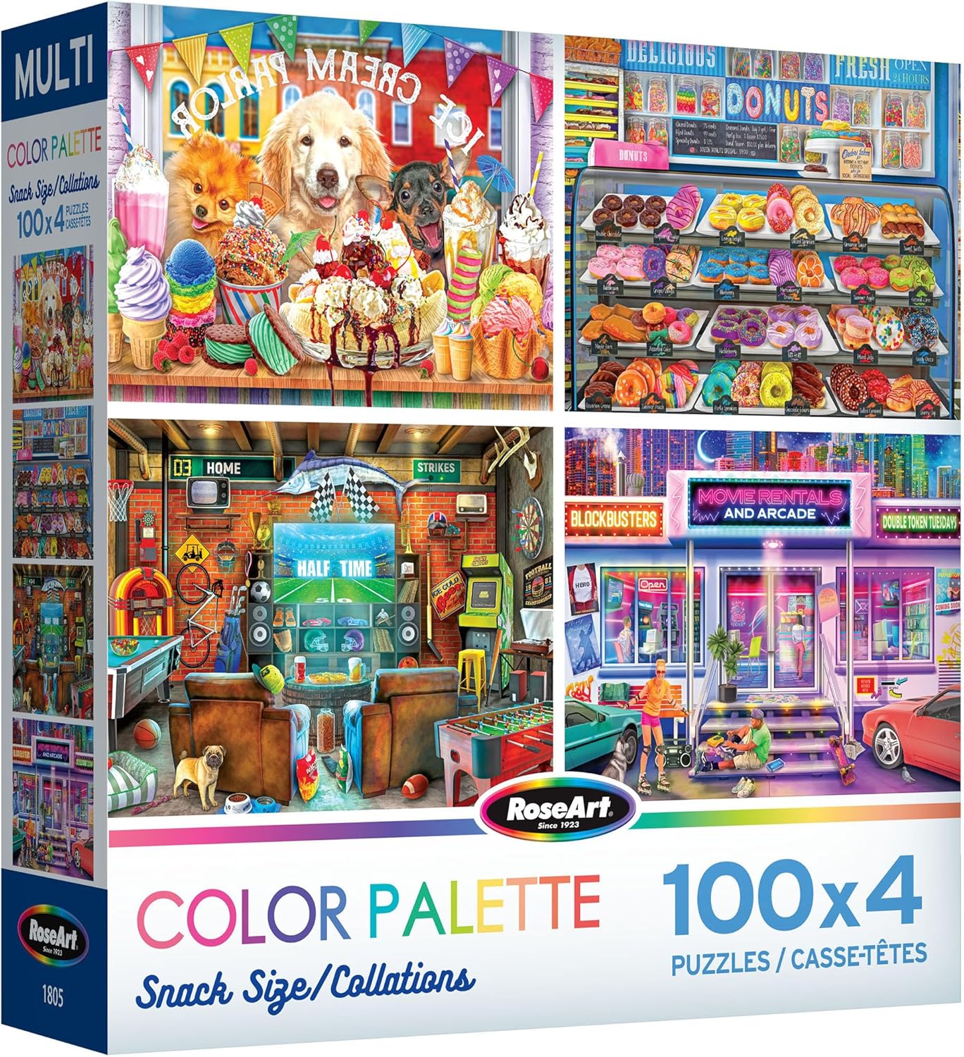 RoseArt - Snack Size Multi-Puzzle Set - Color Palette - 4 x 100 Piece Jigsaw Puzzle for Adults