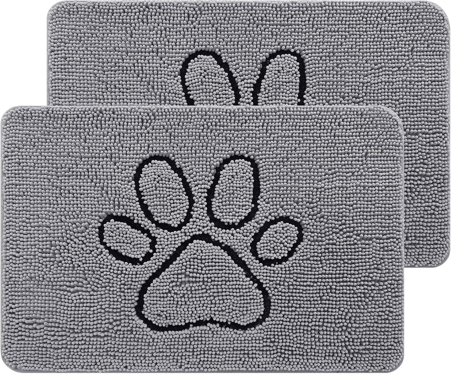 Smiry 2 Piece Dog Door Mat for Muddy Paws, Absorbent Dirt Trapper Non Slip Quick Dry Washable Chenille Mat for Mud Dogs, Entry Rug for Indoor and Outdoor (30x20 Inches, Grey)
