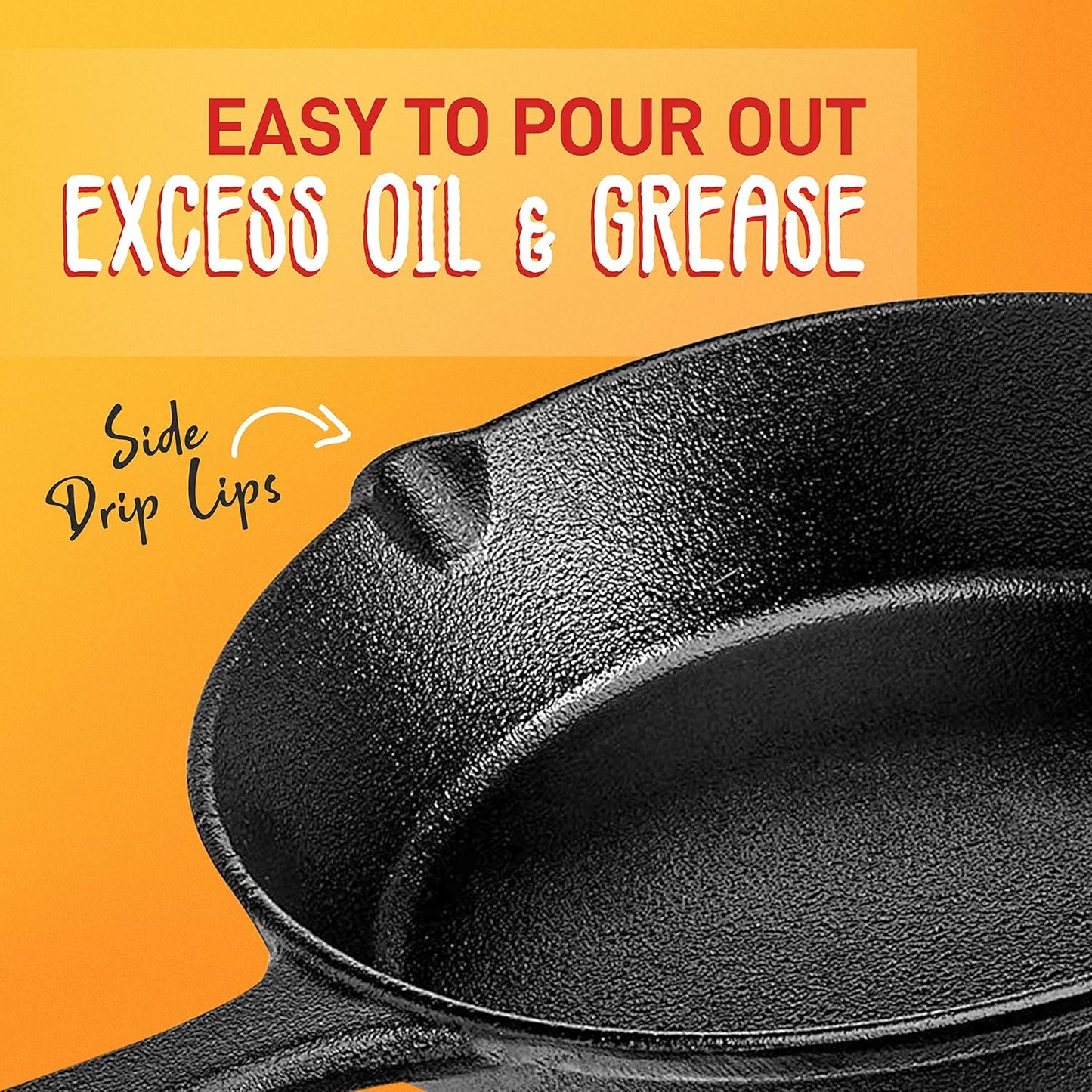 NutriChef 3pc Cast Iron Skillets - Pre-Seasoned Cast Iron Cookware with Drip Spout, Silicone Handles, For All Cooktops