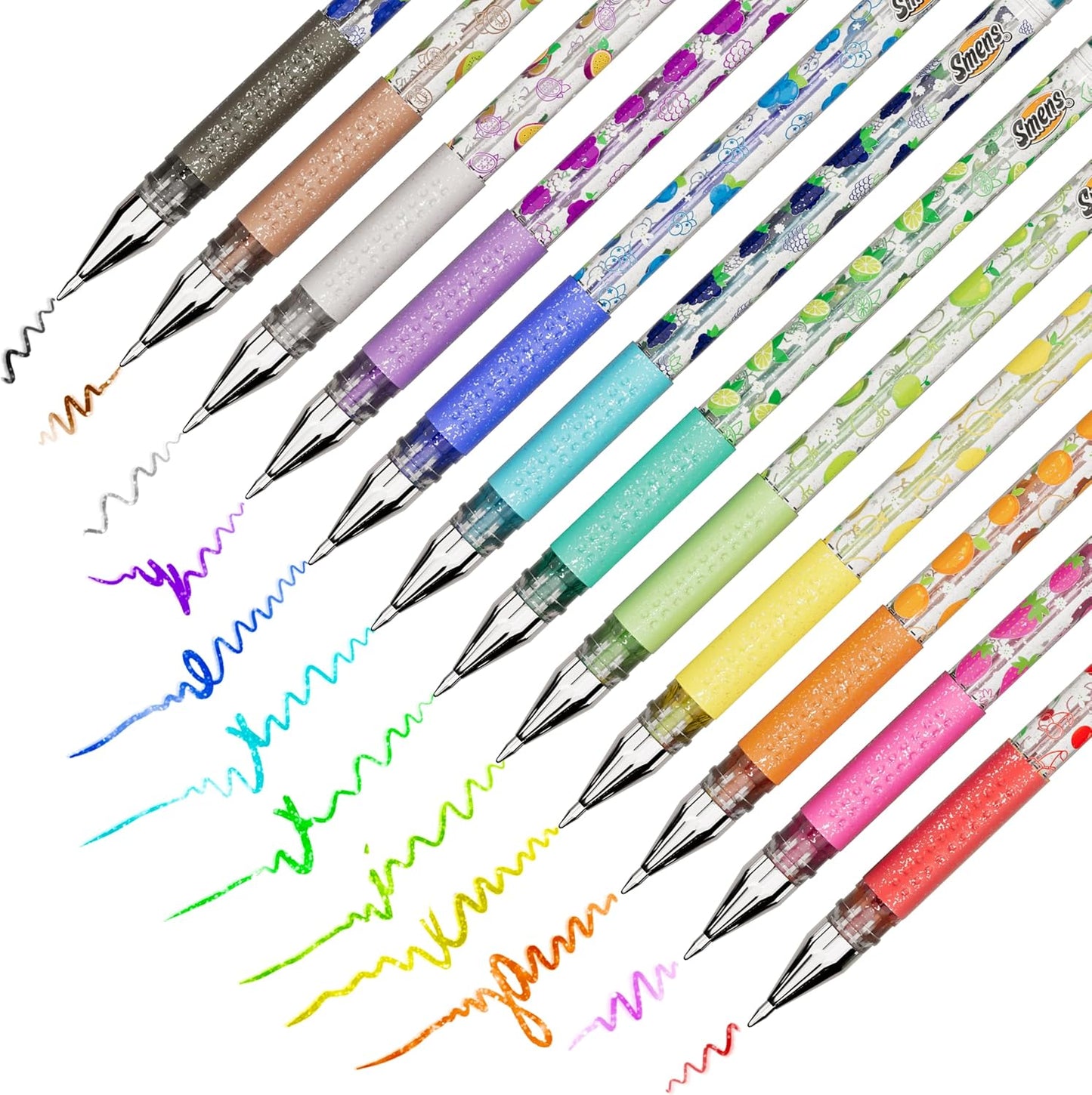 Smens Scented Glitter Gel Pens – 12 Pack Colored Gel Pens with Sparkly Ink & Gourmet Scented Grips – Fun School Supplies, Cute Journaling Pens & Creative Stationery Gift Set