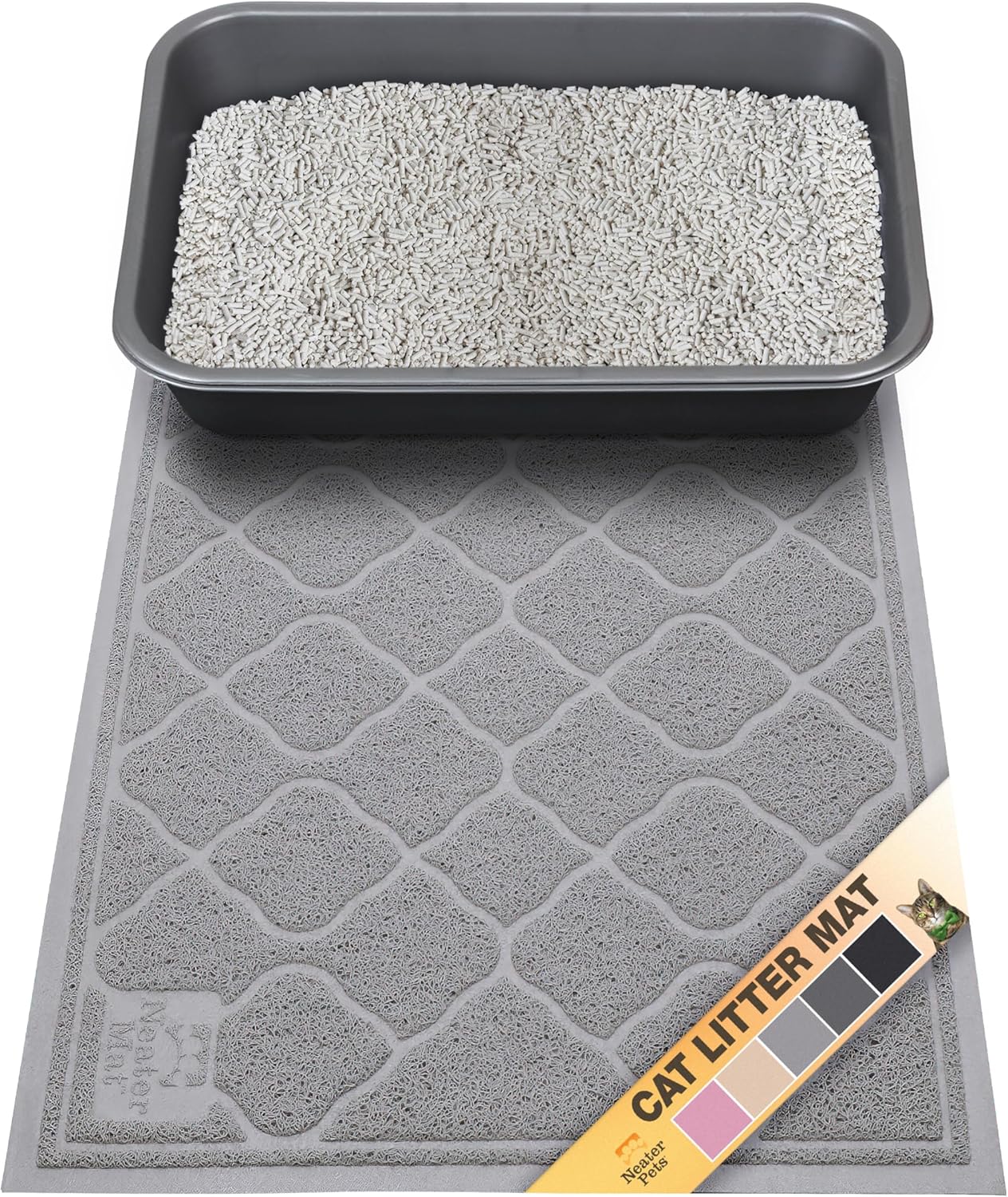 Neater Pets Neater Mat Cat Litter Mat, Thick & Durable Cat Mat for Litter Box, Trapper Pad Catches Mess to Protect Indoor Floors, Soft on Kitty Paws, Anti-Skid Grip Backing, Easy to Clean, Grey