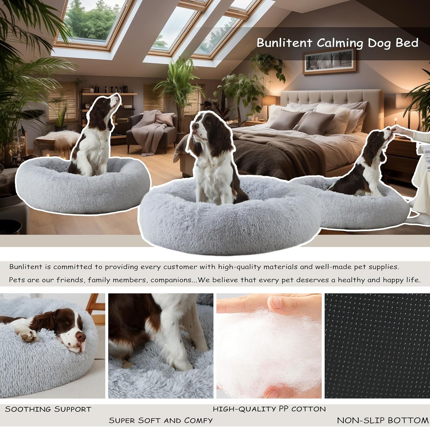 Calming Dog Bed Medium Size Dogs,30'' inch Plush Anti-Anxiety Donut Dog Bed for Medium Large Dogs, Warming Cozy Round Cuddler Nest Pet Bed, Grey