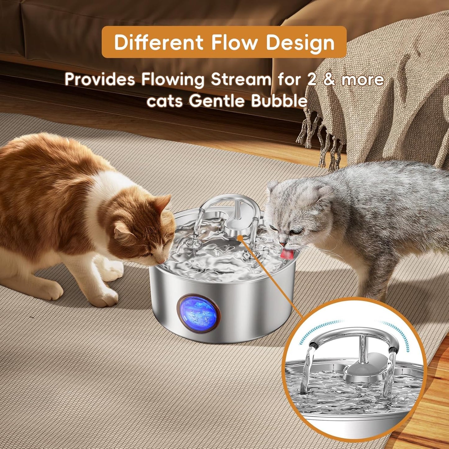 Tomxcute Cat Water Fountain Stainless Steel - 108oz/3.2L Cat Fountain for Drinking,Cat Drinking Fountain with Water Level Window,Smart Pump, Filters for Cats, Dogs, Multiple Pets