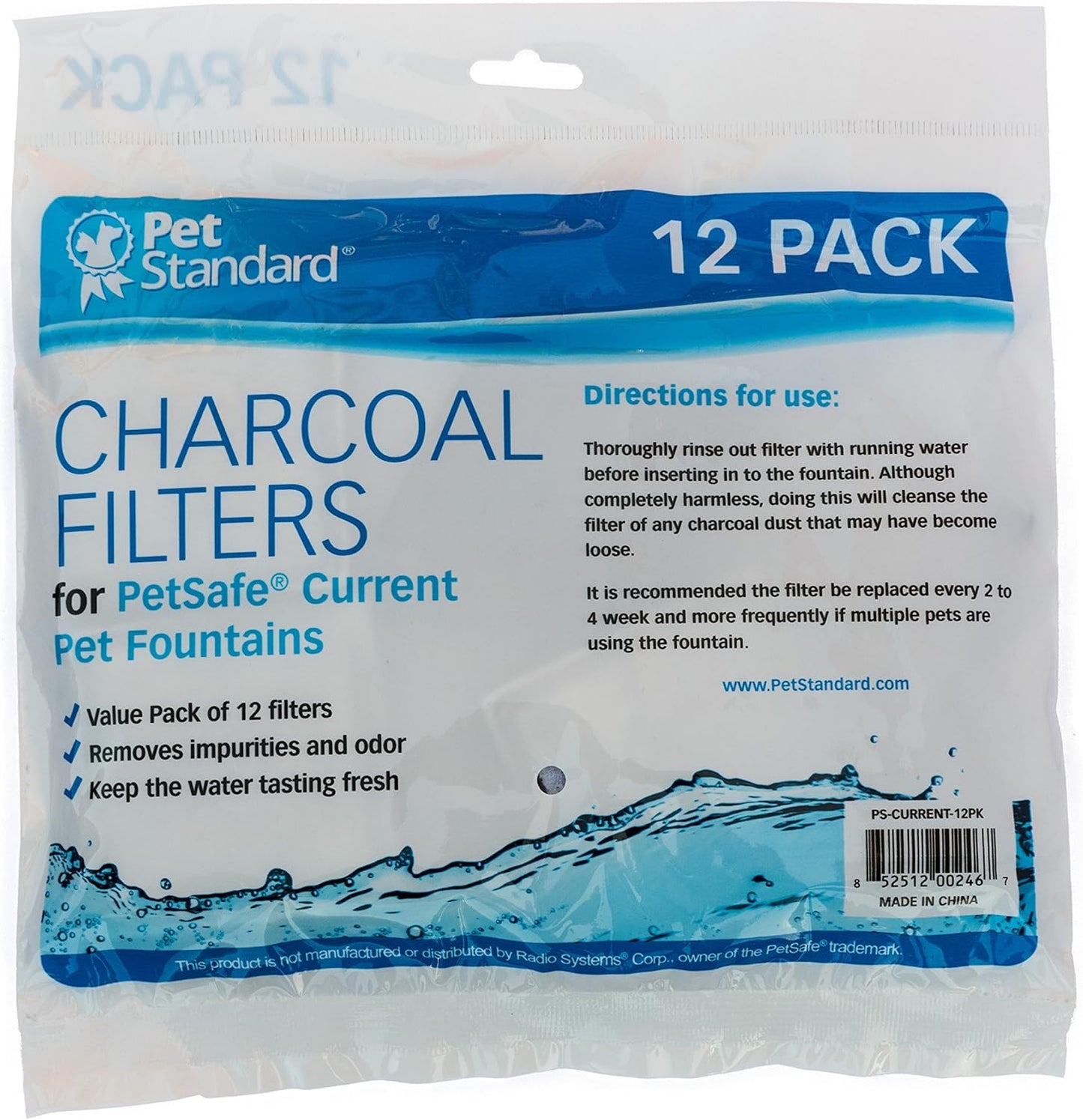 PETSTANDARD Replacement Filter Compatible with PetSafe® Fountain Aqua Cube®, Aqua Falls® and Current Pet Water Fountain, Pack of 12