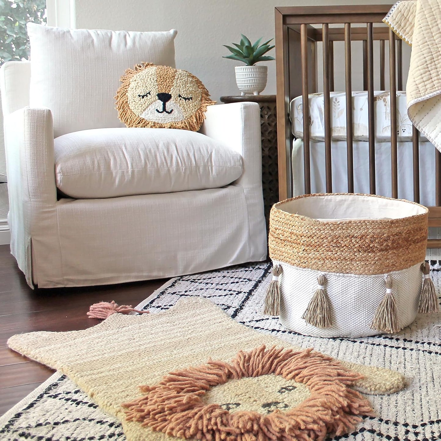 Crane Baby Pillow, Decorative Round Animal Pillow for Nursery and Toddler Rooms, Lion, 12" x 12"