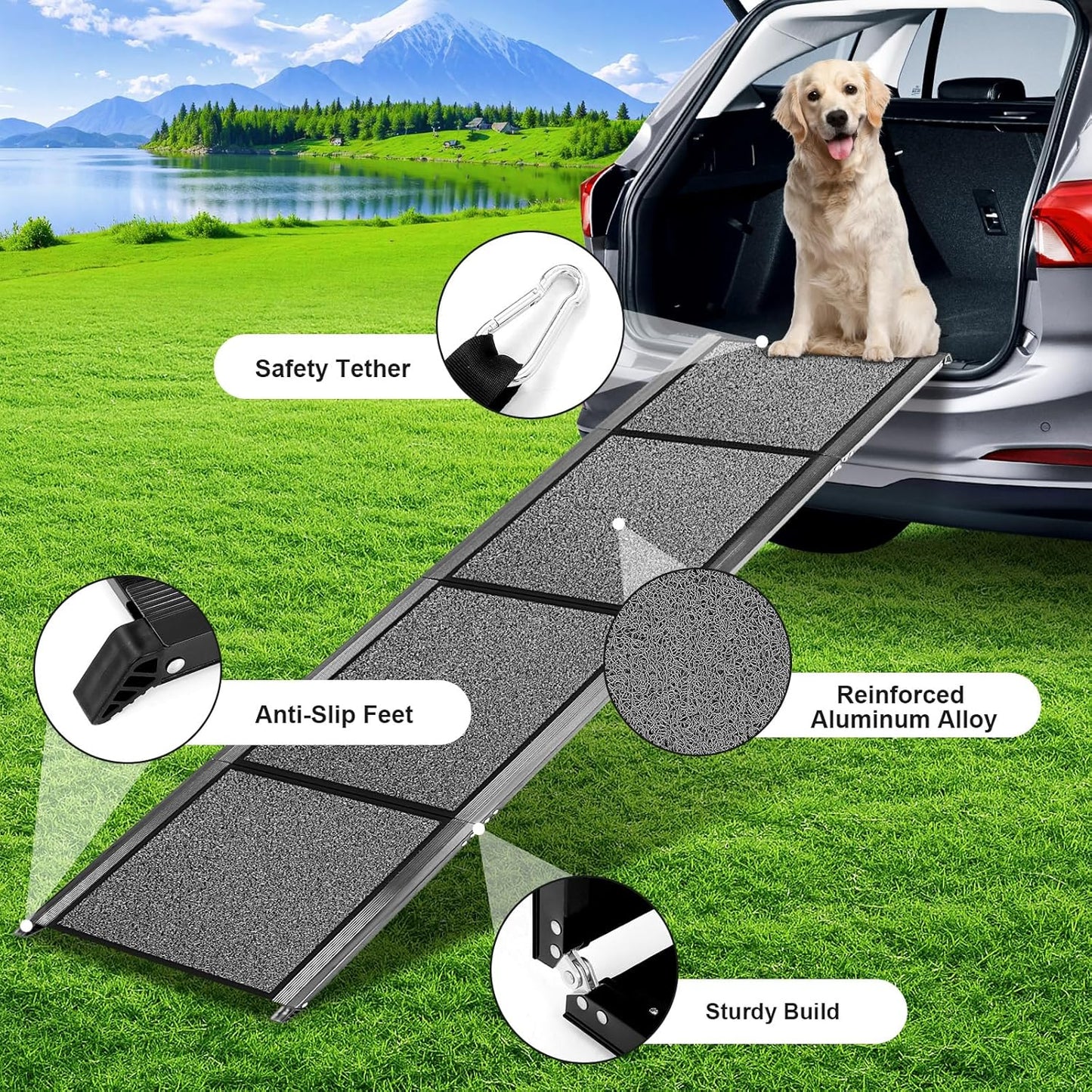 Dog Ramp for Truck, 67" Long 17" Wide Dog Ramp for Large Dog - Heavy Duty Up to 250LBS Capacity Pet Stair with Non-Slip Surface, Folding Portable Aluminum Pet Ramp for Outdoor, Trucks & SUV